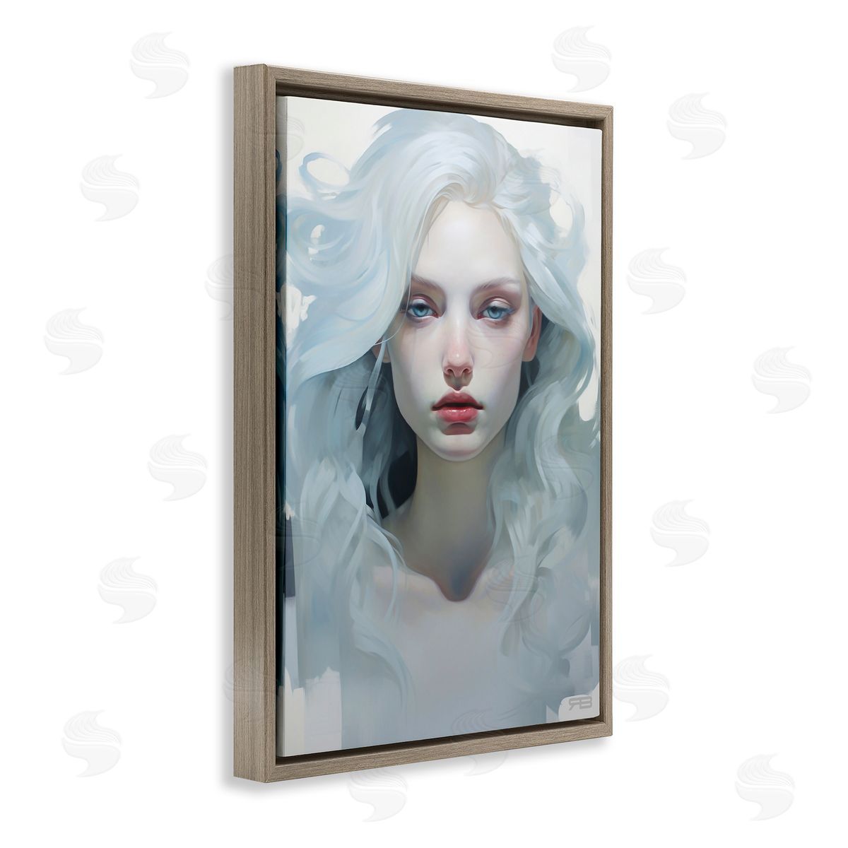 Flowing Hair Visage Brown Floating Frame Canvas Wall Art, Home Decor by Roozbeh Bahramali