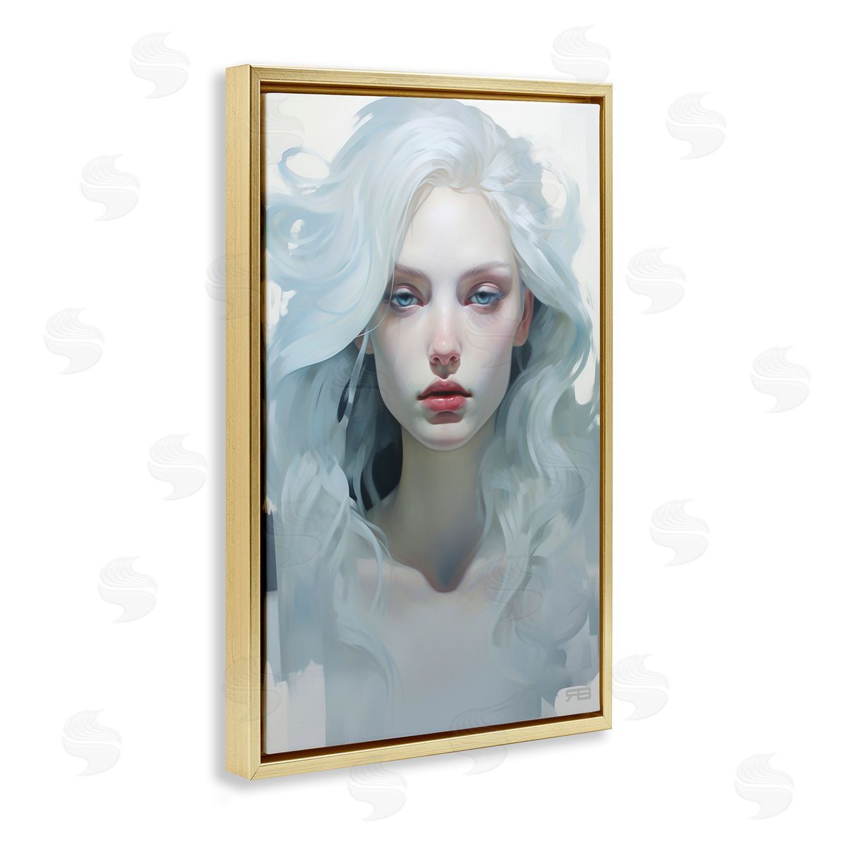 Flowing Hair Visage Gold Floating Frame Canvas Wall Art, Home Decor by Roozbeh Bahramali