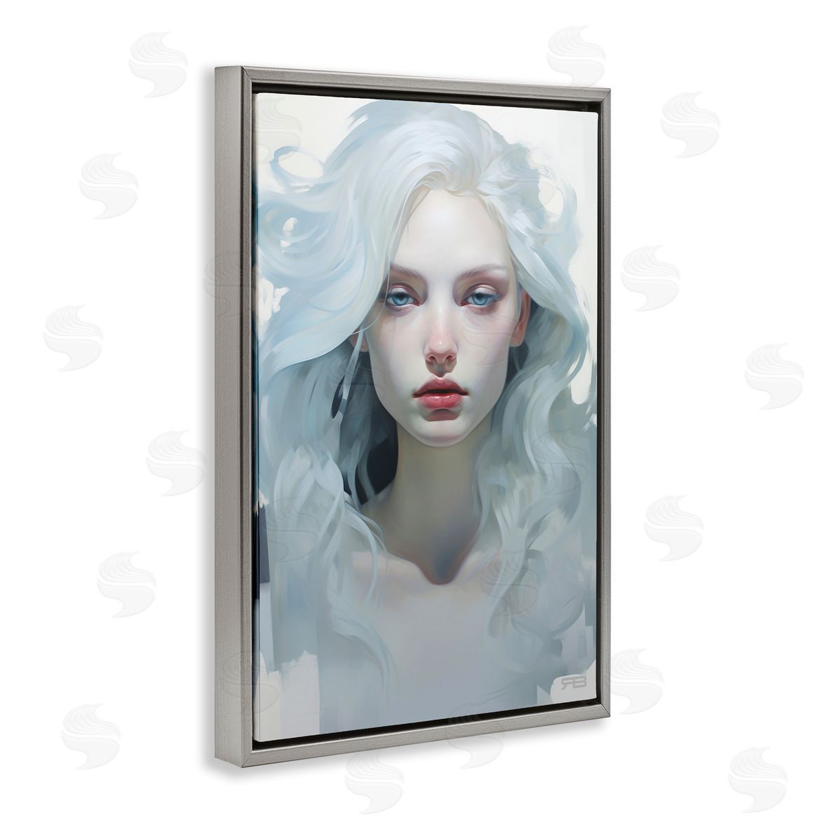 Flowing Hair Visage Grey Floating Frame Canvas Wall Art, Home Decor by Roozbeh Bahramali