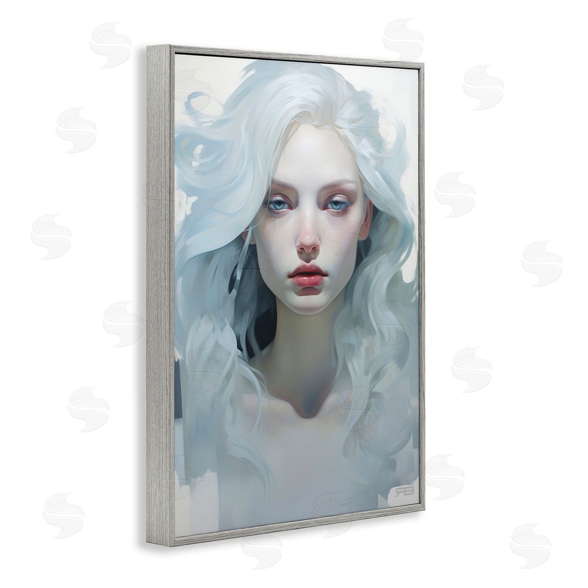 Flowing Hair Visage Grey Frame Print Wall Art, Home Decor by Roozbeh Bahramali