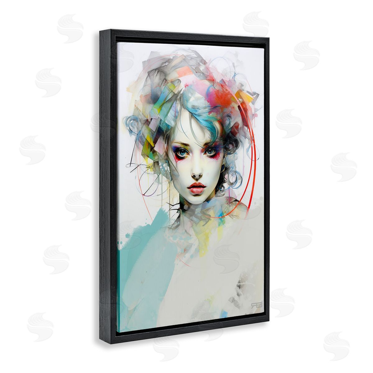 Abstract Hair Visage Black Floating Frame Canvas Wall Art, Home Decor by Roozbeh Bahramali