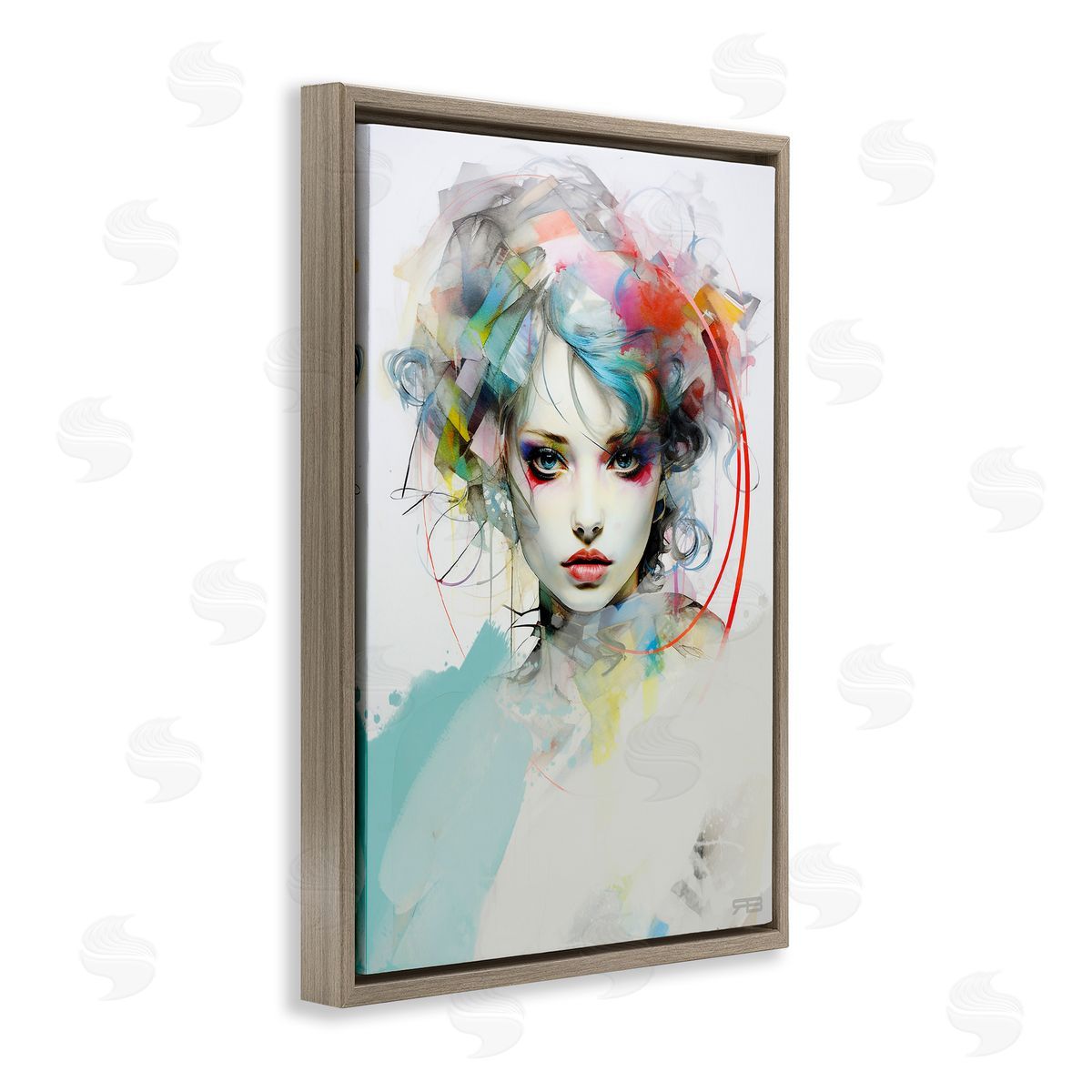 Abstract Hair Visage Brown Floating Frame Canvas Wall Art, Home Decor by Roozbeh Bahramali