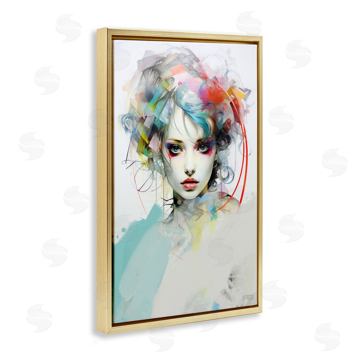 Abstract Hair Visage Gold Floating Frame Canvas Wall Art, Home Decor by Roozbeh Bahramali