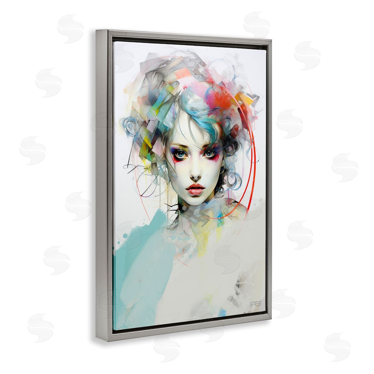 Abstract Hair Visage Grey Floating Frame Canvas Wall Art, Home Decor by Roozbeh Bahramali