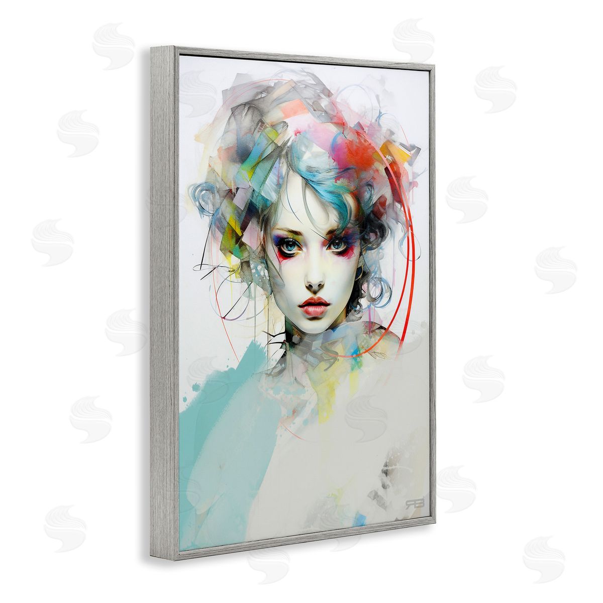 Abstract Hair Visage Grey Frame Print Wall Art, Home Decor by Roozbeh Bahramali