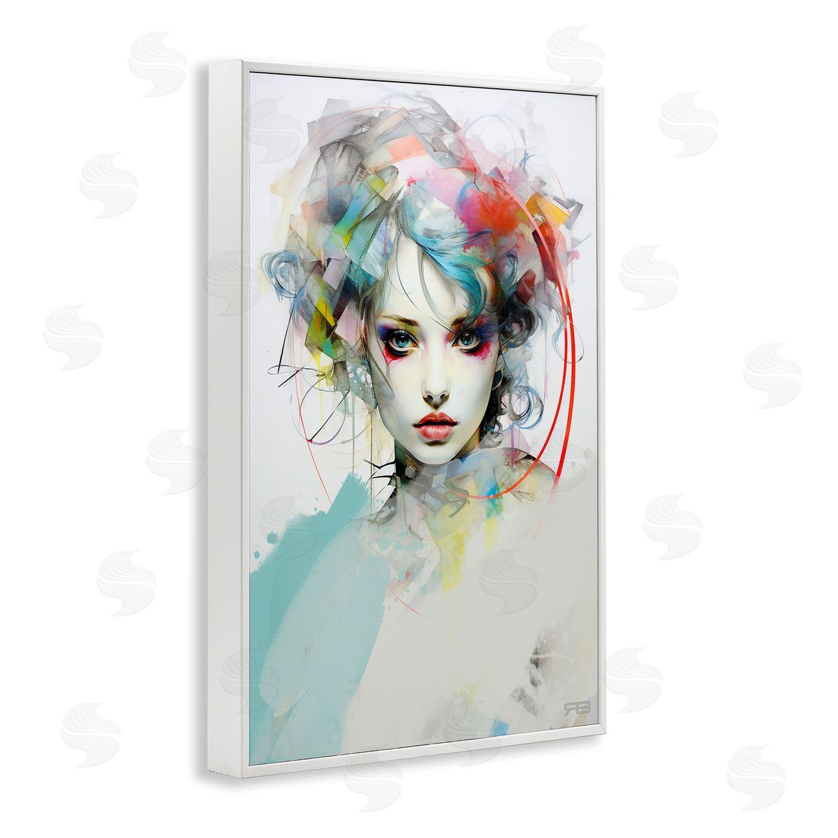 Abstract Hair Visage White Frame Print Wall Art, Home Decor by Roozbeh Bahramali