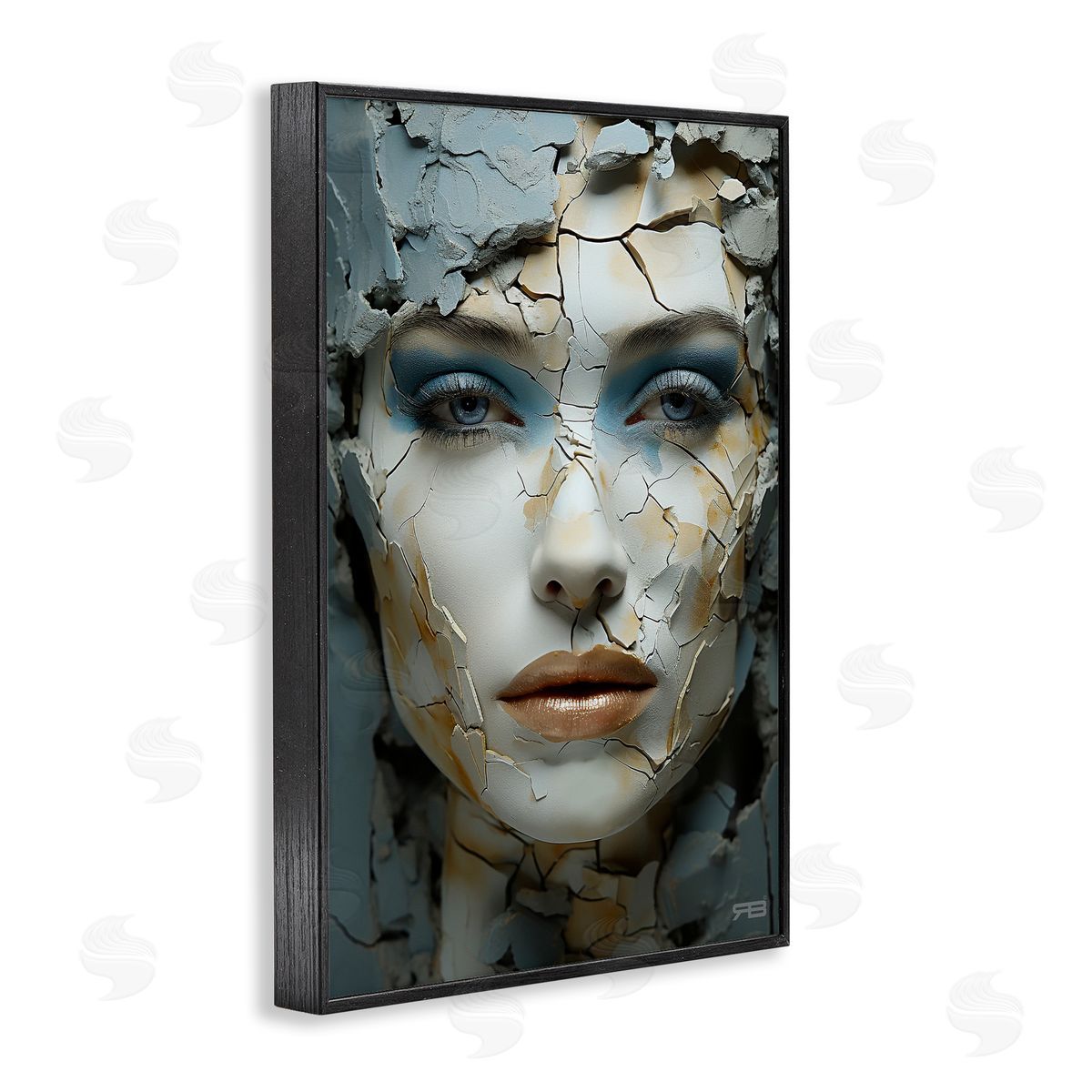 Cracked Face Abstraction Black Frame Print Wall Art, Home Decor by Roozbeh Bahramali