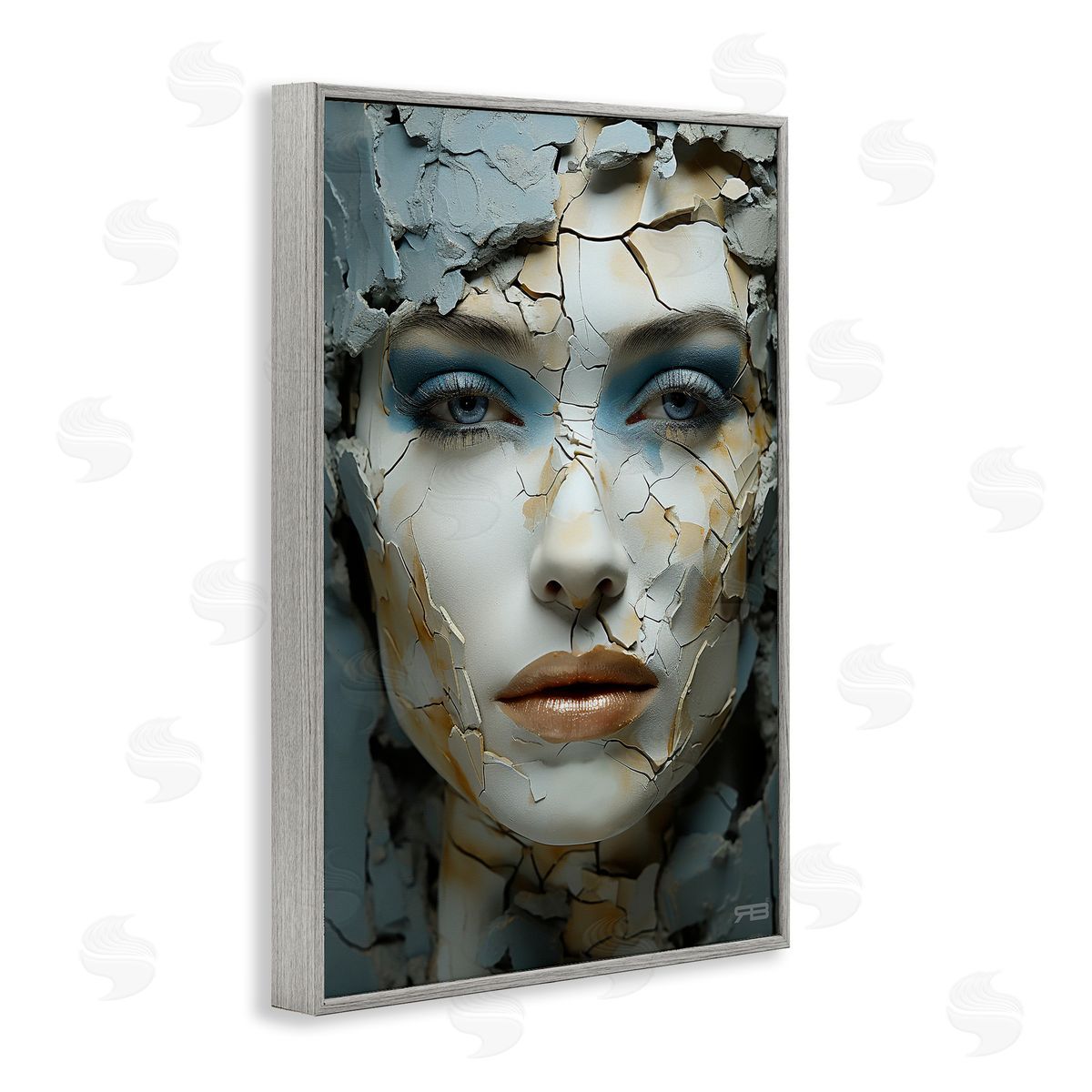 Cracked Face Abstraction Grey Frame Print Wall Art, Home Decor by Roozbeh Bahramali