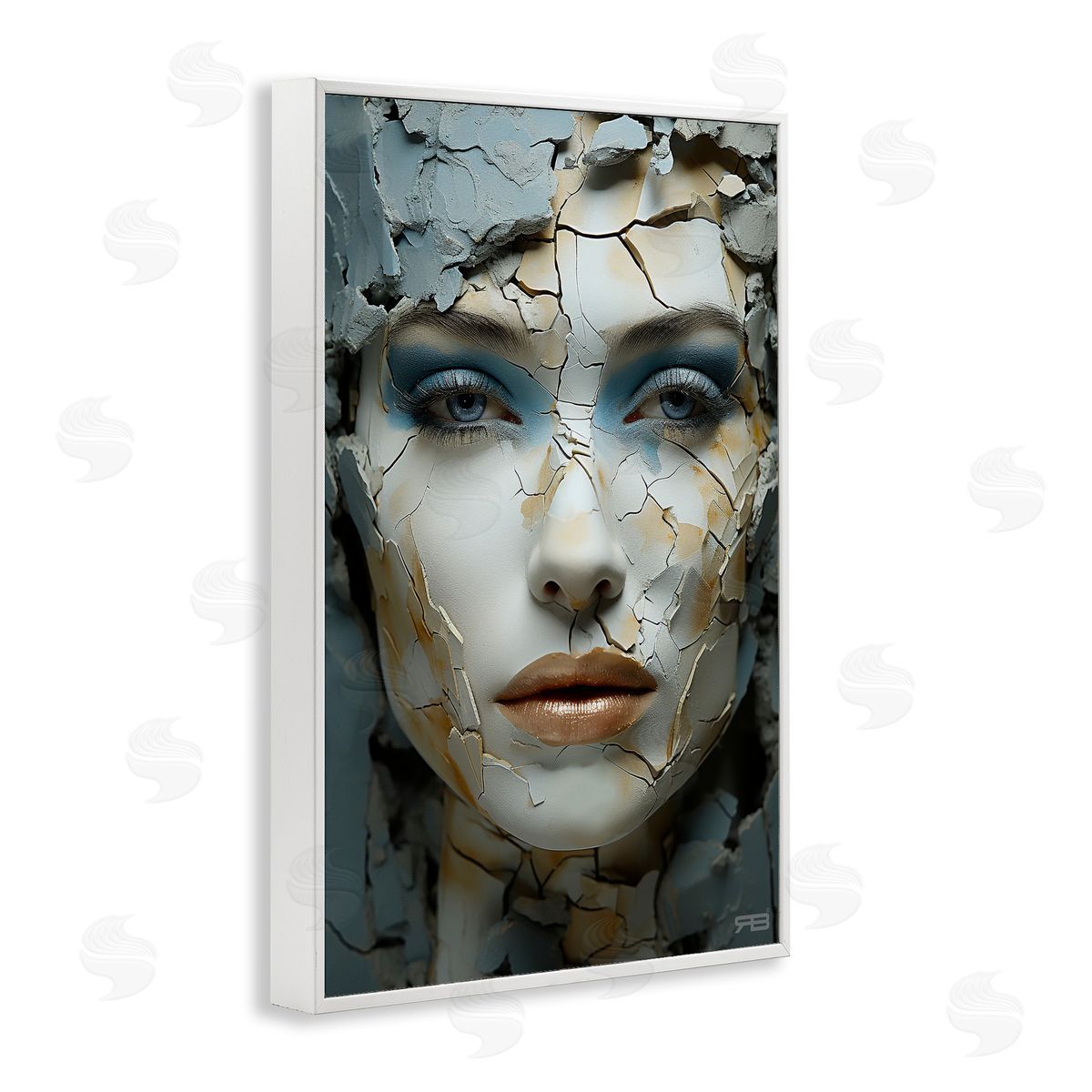 Cracked Face Abstraction White Frame Print Wall Art, Home Decor by Roozbeh Bahramali