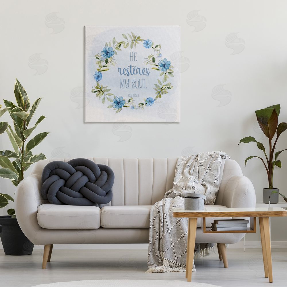 Sally Swatland Restores My Soul Proverb Canvas Wall Art Print in Room