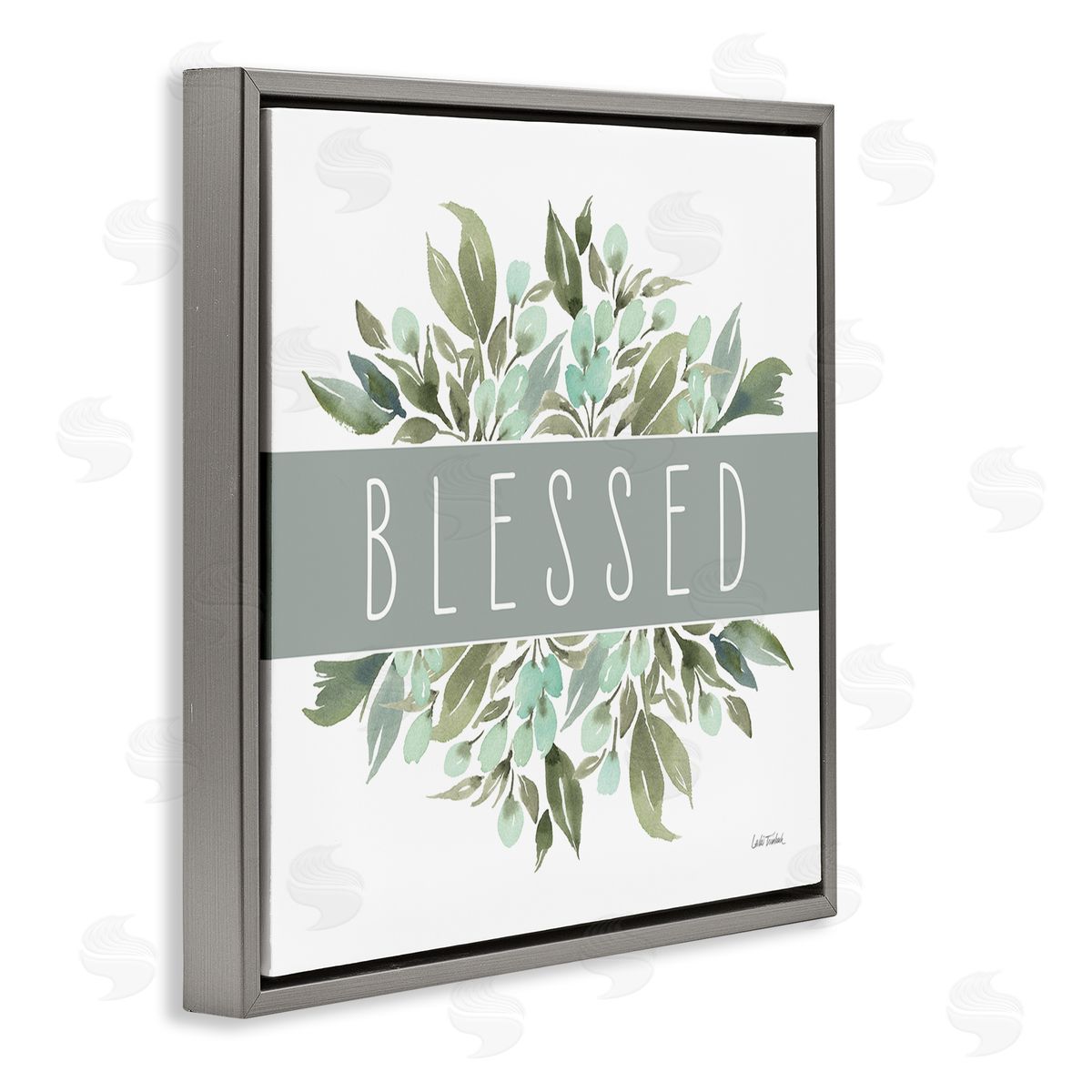 Leslie Trimbach Blessed Cottage Florals Gray Floating Frame Canvas Wall Art Print