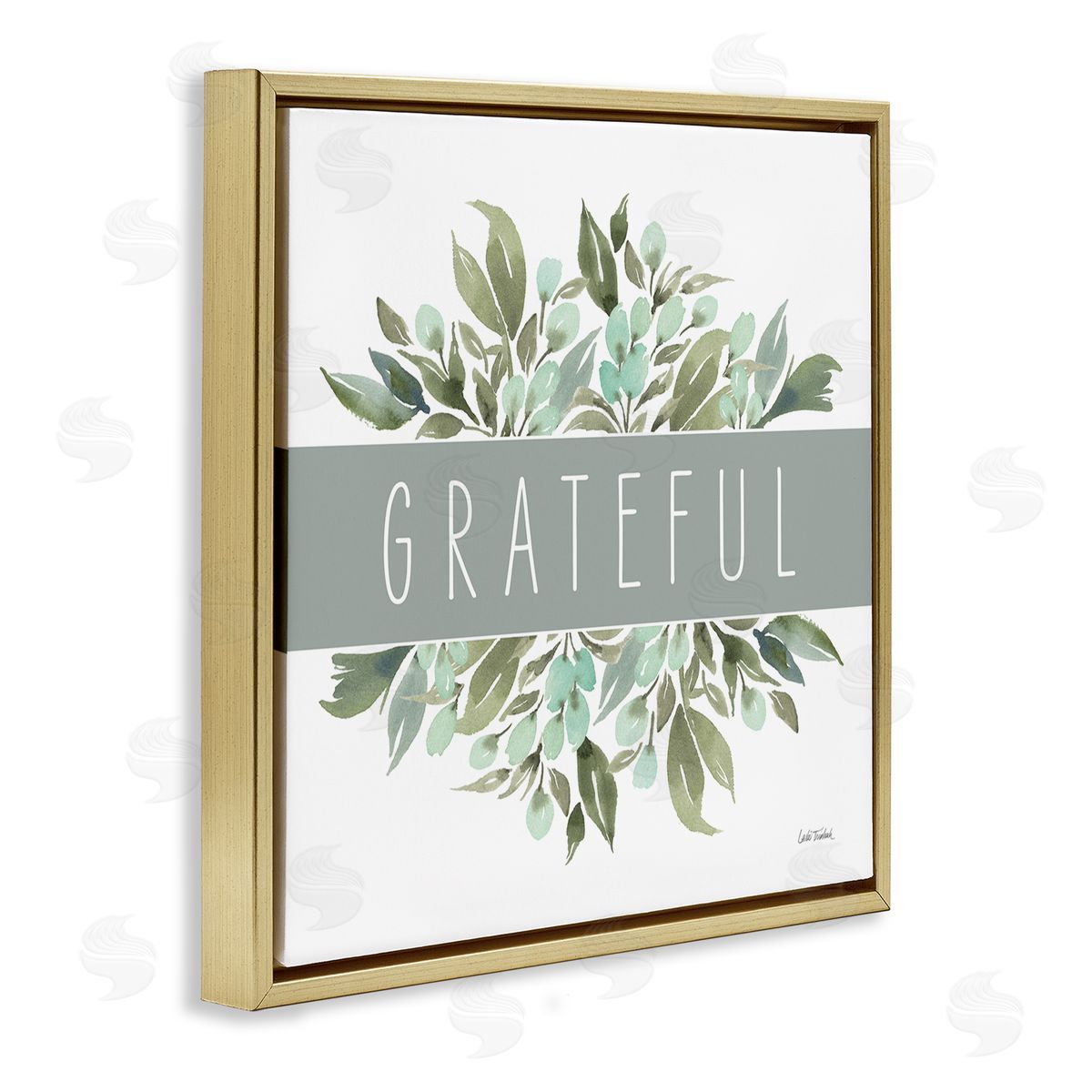Leslie Trimbach Grateful Cottage Florals Gold Floating Frame Canvas Wall Art Print