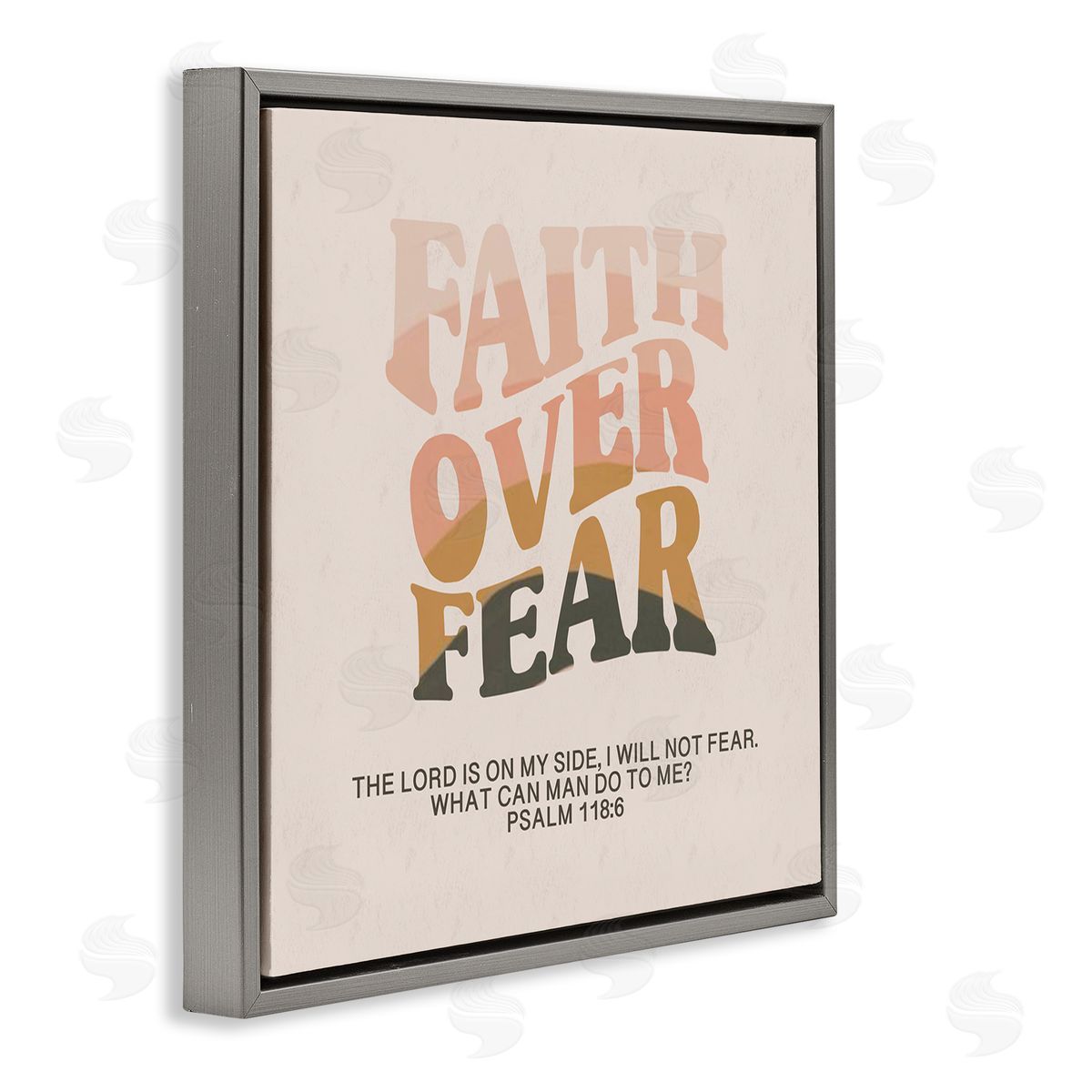 Amylee Weeks Retro Faith Over Fear Gray Floating Frame Canvas Wall Art Print