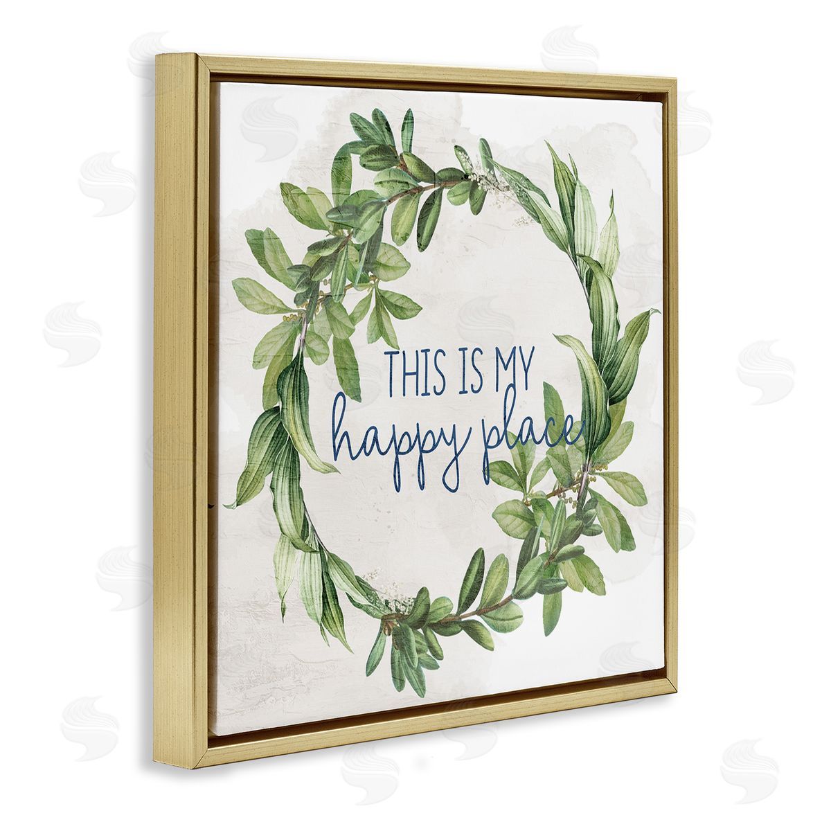 Anne Bailey Happy Place Wreath Gold Floating Frame Canvas Wall Art Print