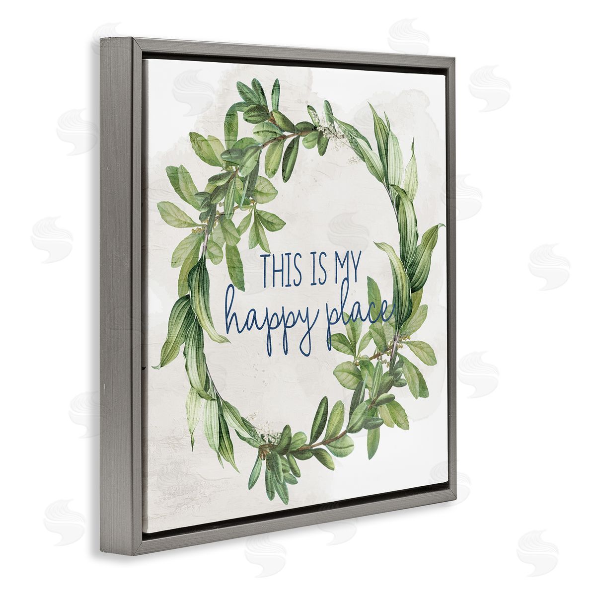 Anne Bailey Happy Place Wreath Gray Floating Frame Canvas Wall Art Print