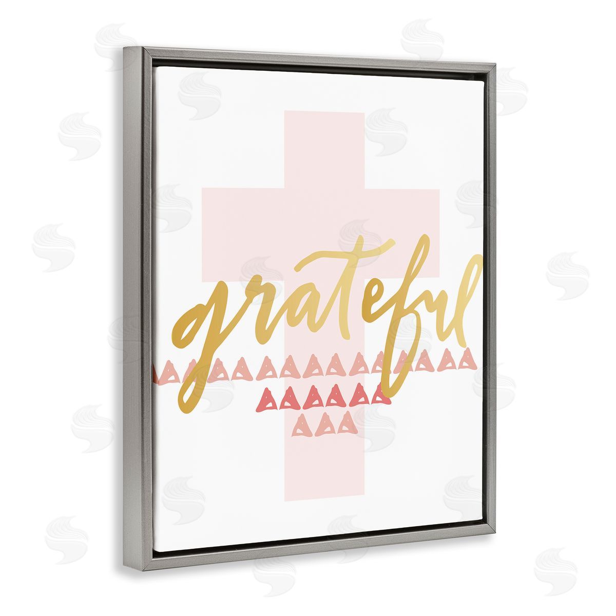 Grateful over Cross Grey Floating Frame Canvas Wall Art, Home Decor by Blue Chair Blessing