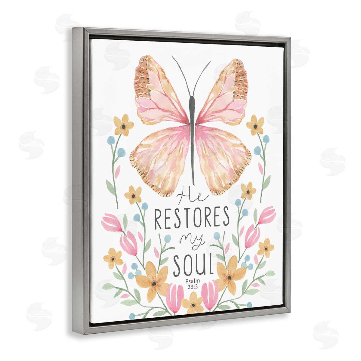 Floral Restores My Soul Grey Floating Frame Canvas Wall Art, Home Decor by Blue Chair Blessing