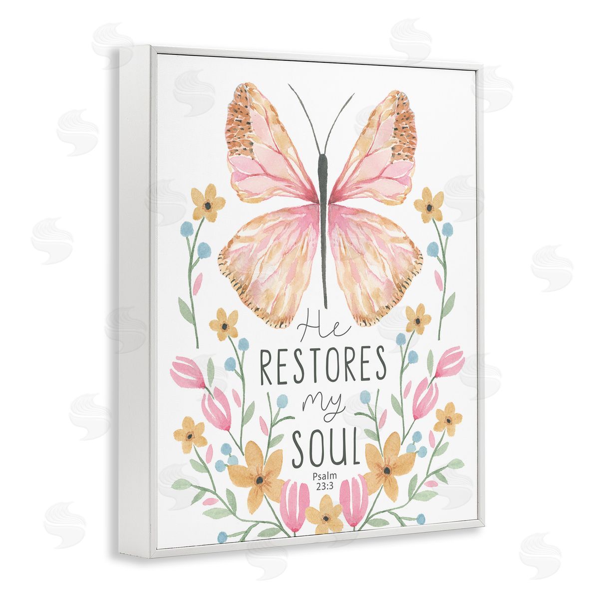Floral Restores My Soul White Frame Print Wall Art, Home Decor by Blue Chair Blessing