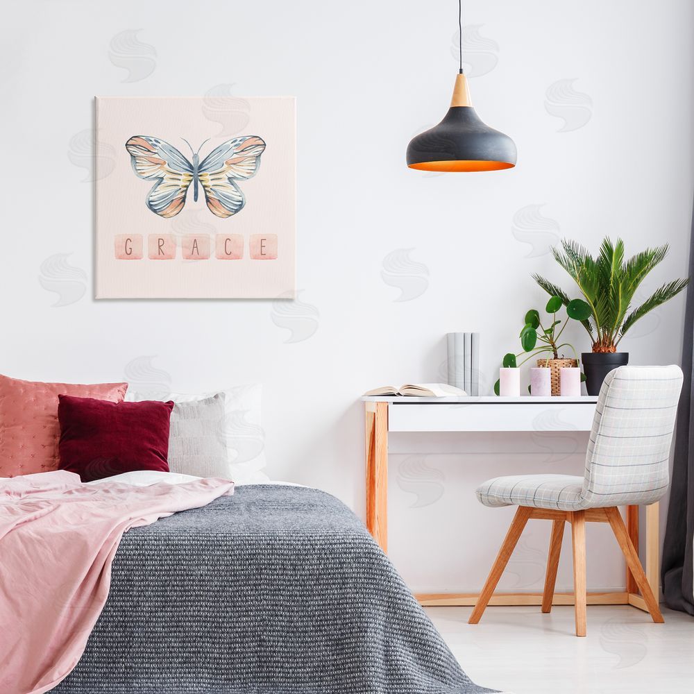 Blue Chair Blessing Grace with Butterfly Canvas Wall Art Print in Room