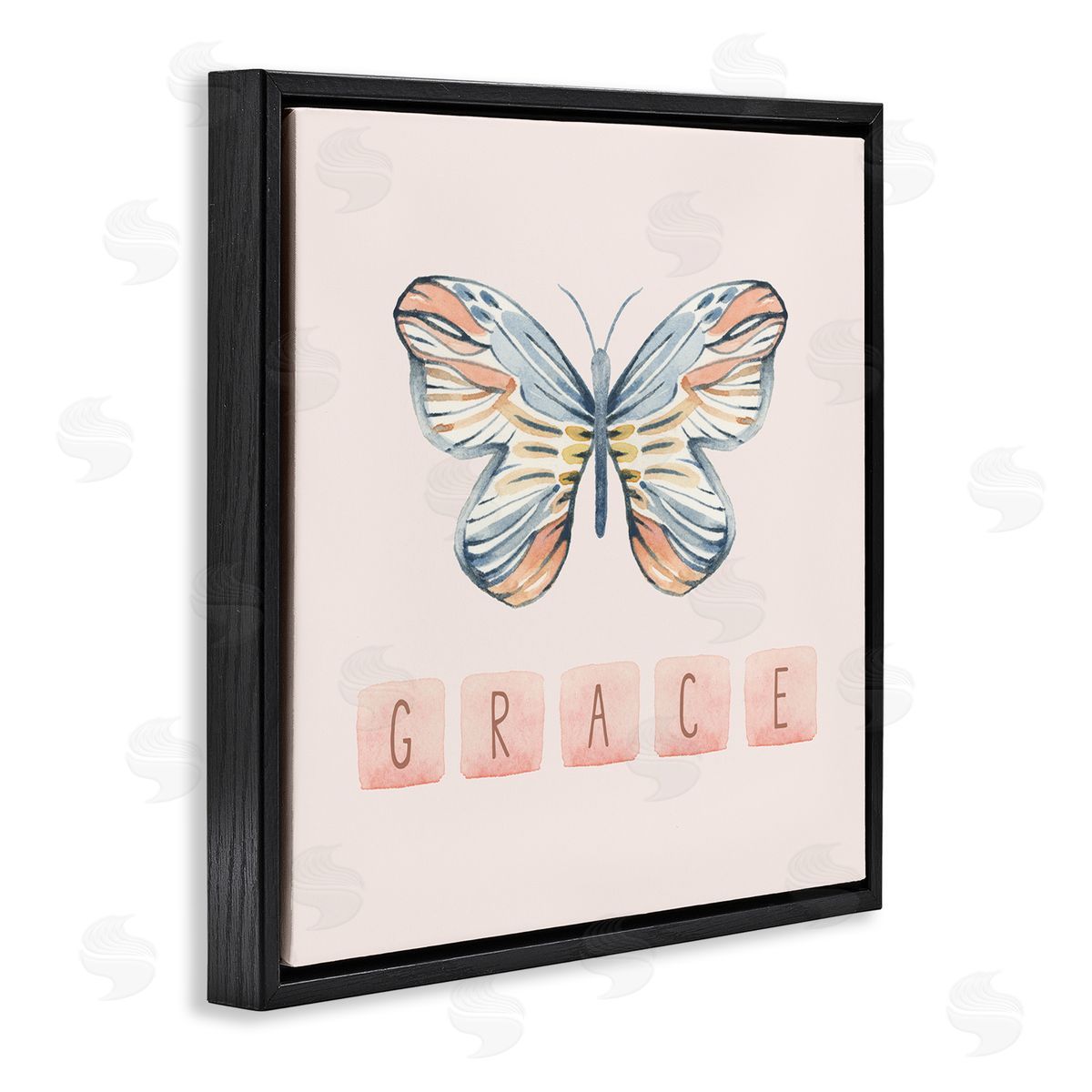 Blue Chair Blessing Grace with Butterfly Black Floating Frame Canvas Wall Art Print
