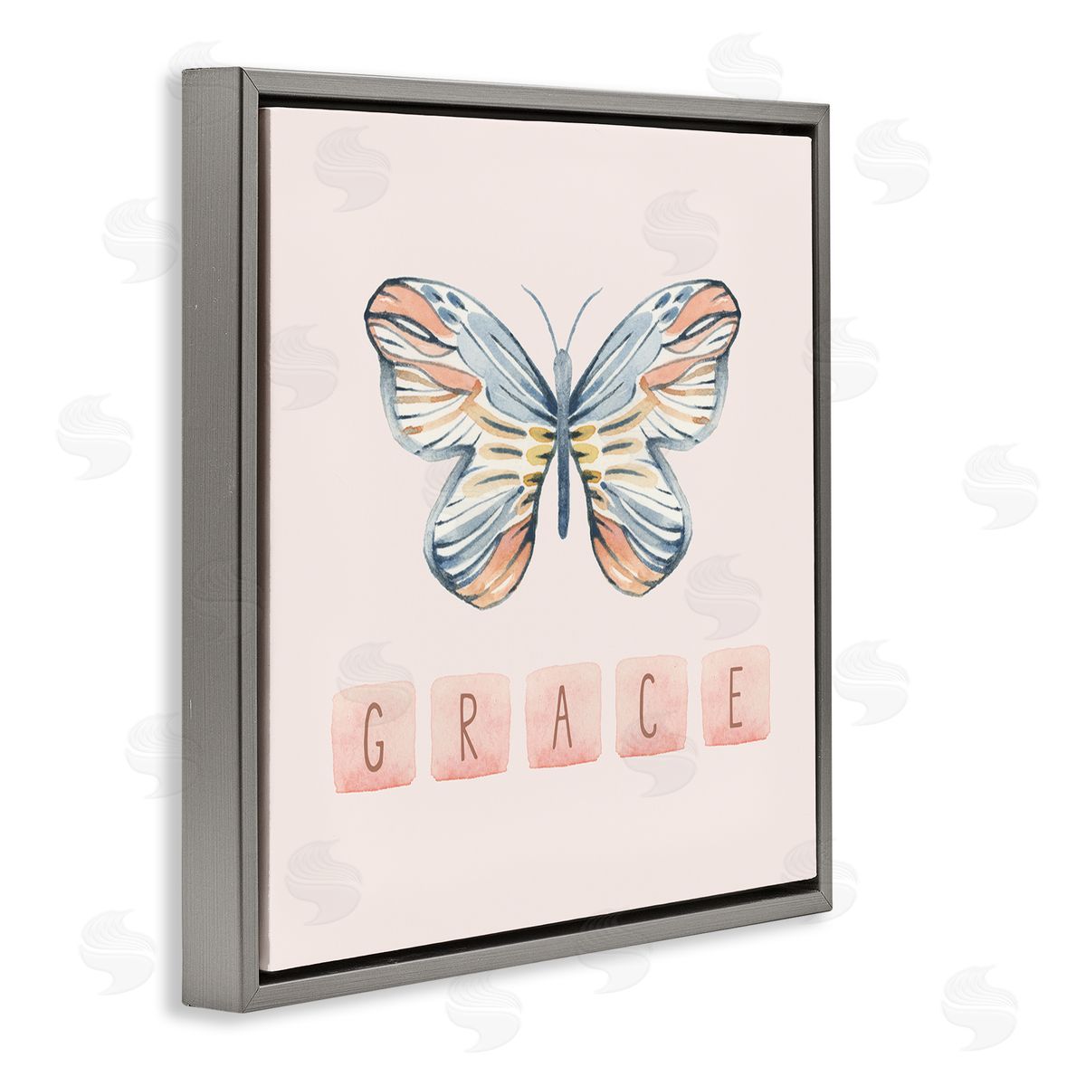 Blue Chair Blessing Grace with Butterfly Gray Floating Frame Canvas Wall Art Print