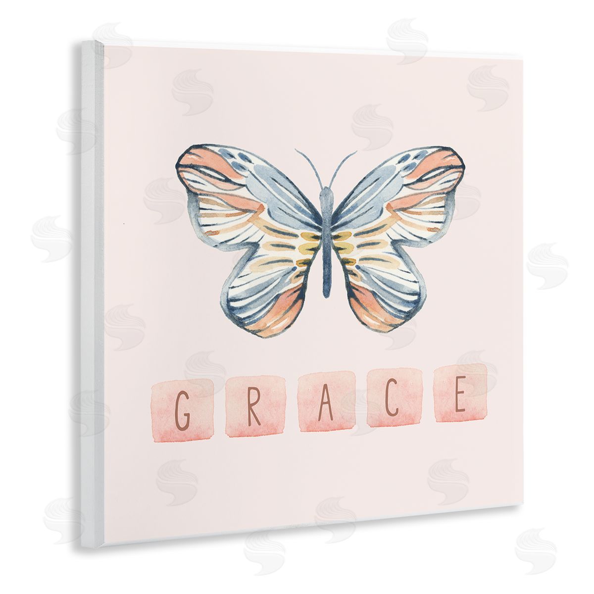 Blue Chair Blessing Grace with Butterfly Wooden Wall Plaque Art Print
