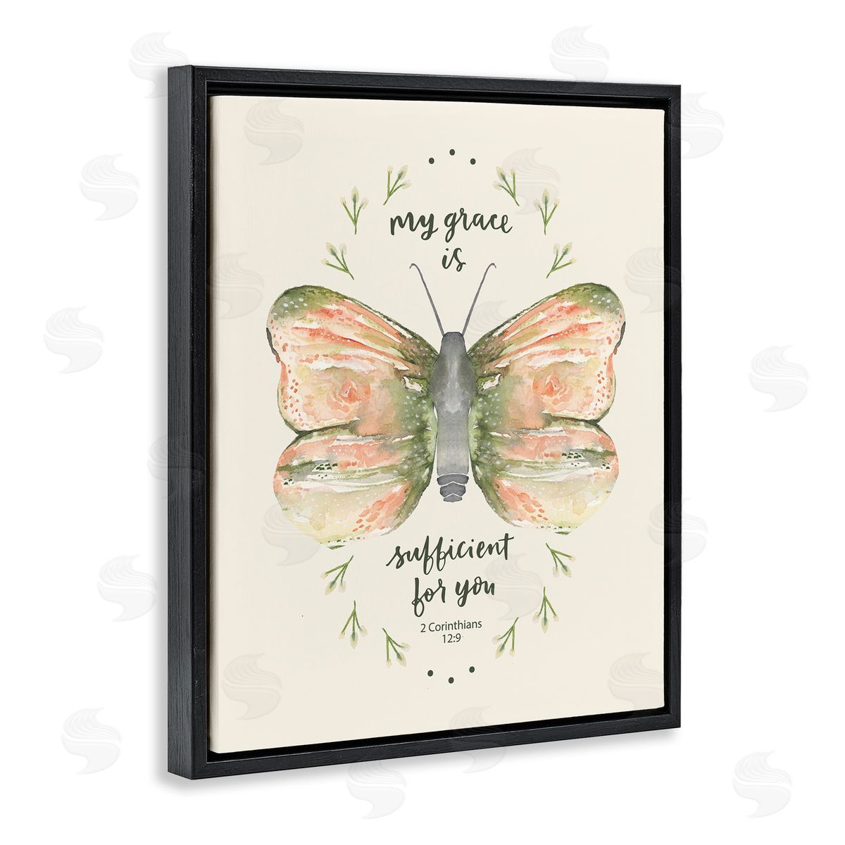 Blue Chair Blessing Floral Corinthians Verse Black Floating Frame Canvas Wall Art Print