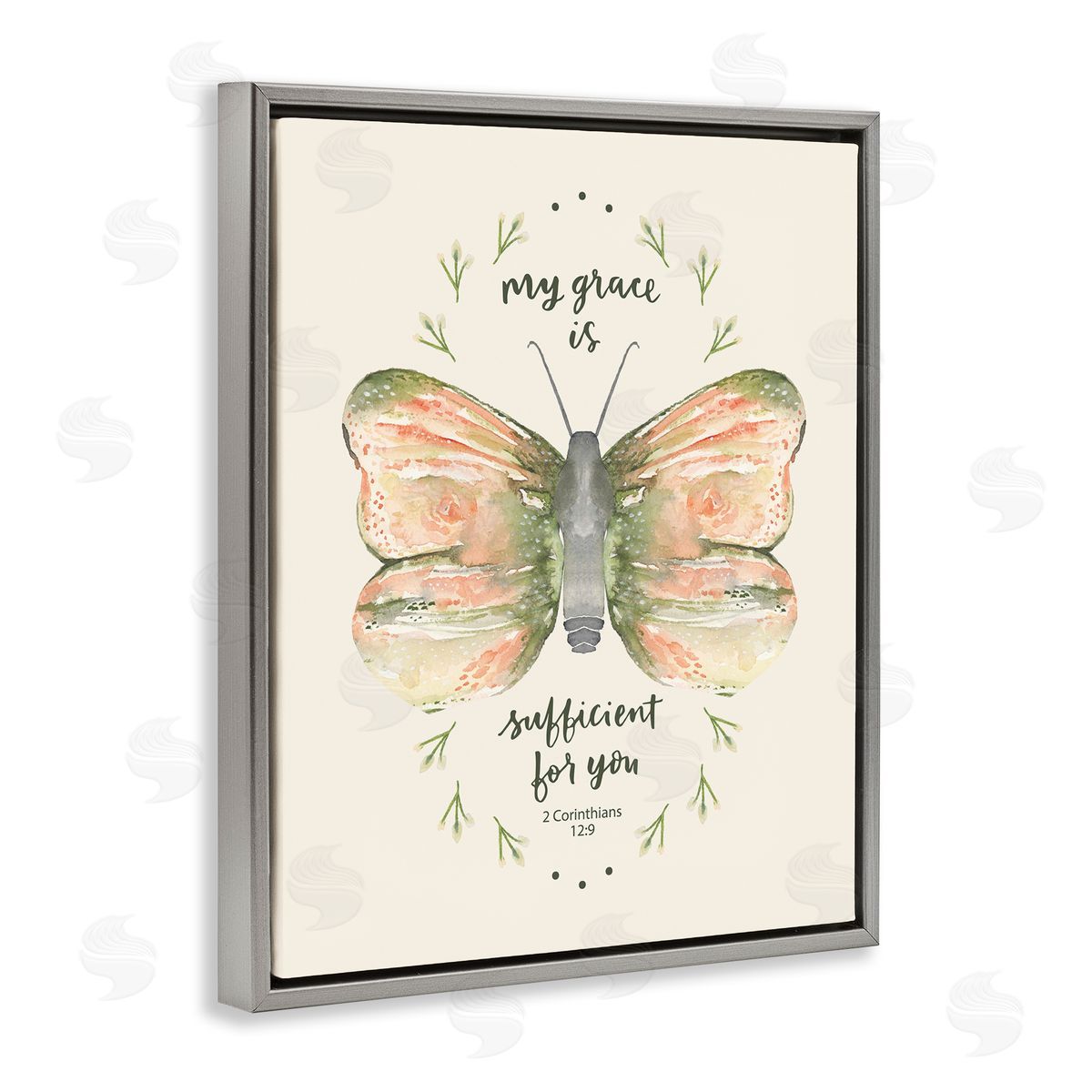 Blue Chair Blessing Floral Corinthians Verse Gray Floating Frame Canvas Wall Art Print