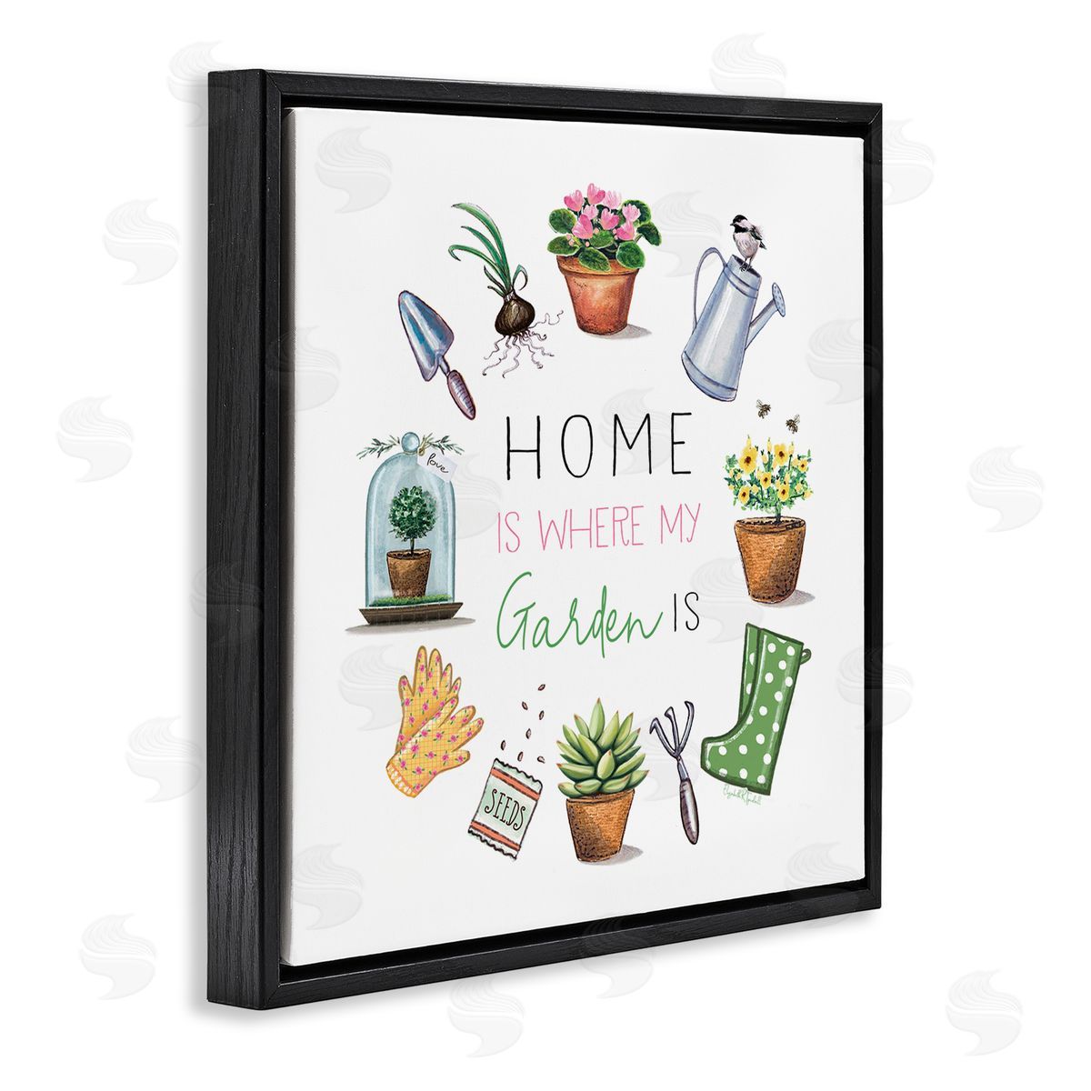 Elizabeth Tyndall Home Where Garden Is Black Floating Frame Canvas Wall Art Print