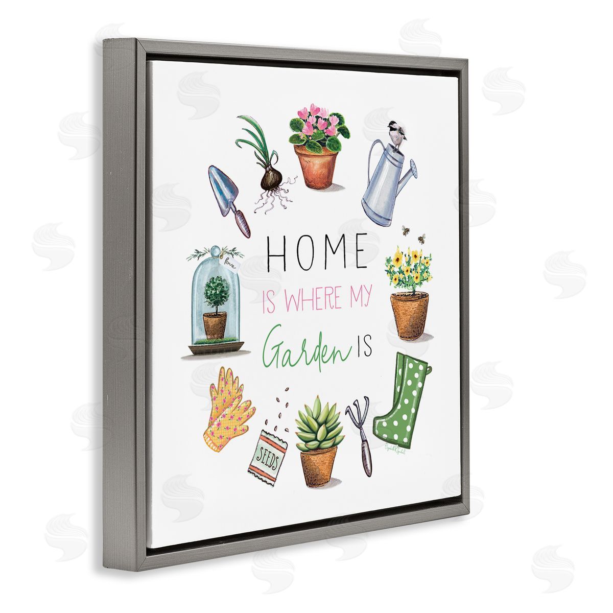 Elizabeth Tyndall Home Where Garden Is Gray Floating Frame Canvas Wall Art Print