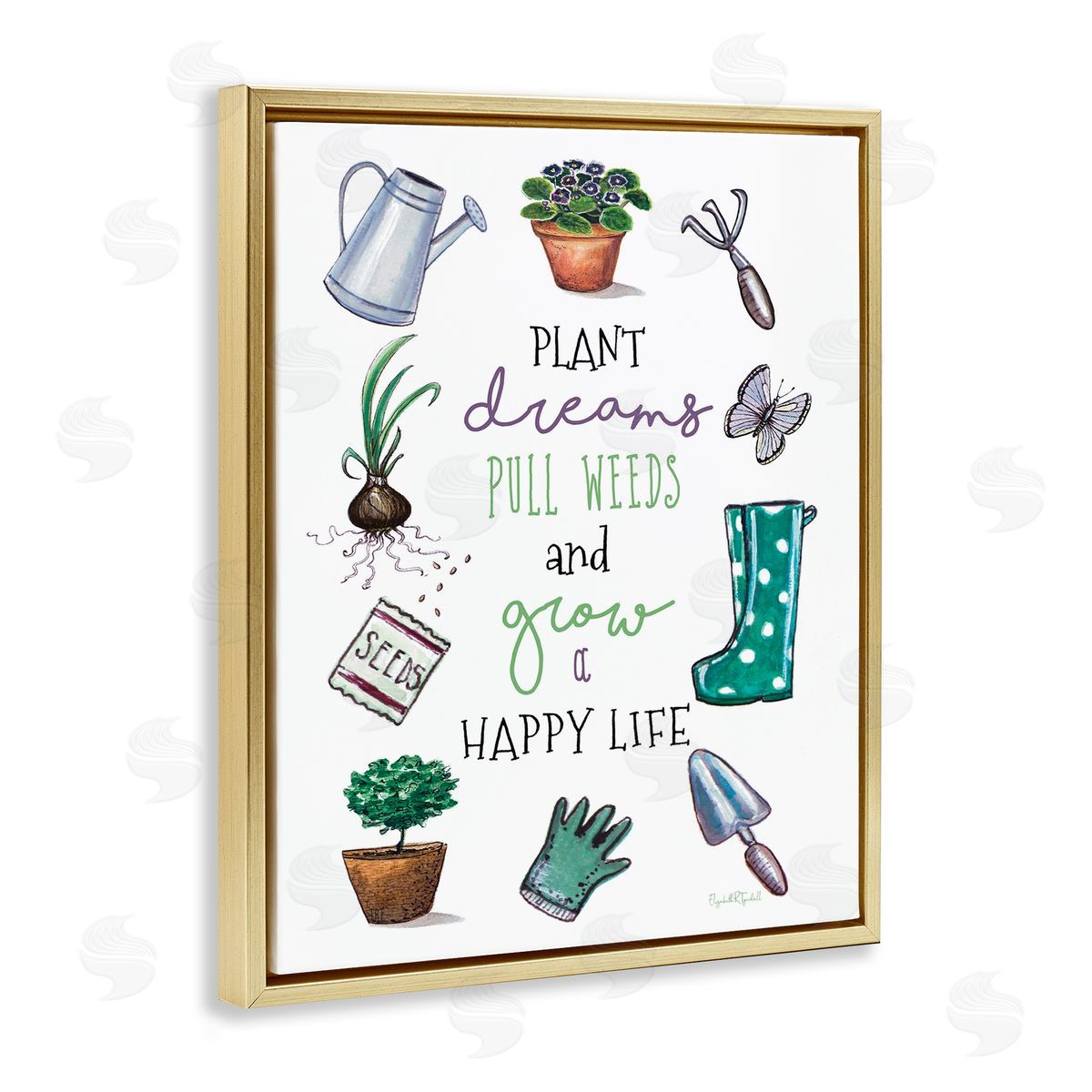 Grow a Happy Life Gold Floating Frame Canvas Wall Art, Home Decor by Elizabeth Tyndal