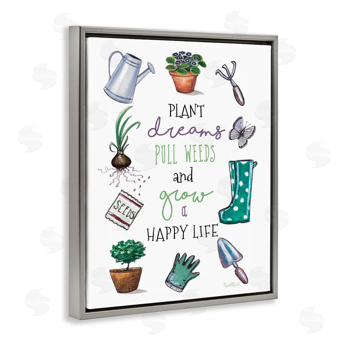 Grow a Happy Life Grey Floating Frame Canvas Wall Art, Home Decor by Elizabeth Tyndal