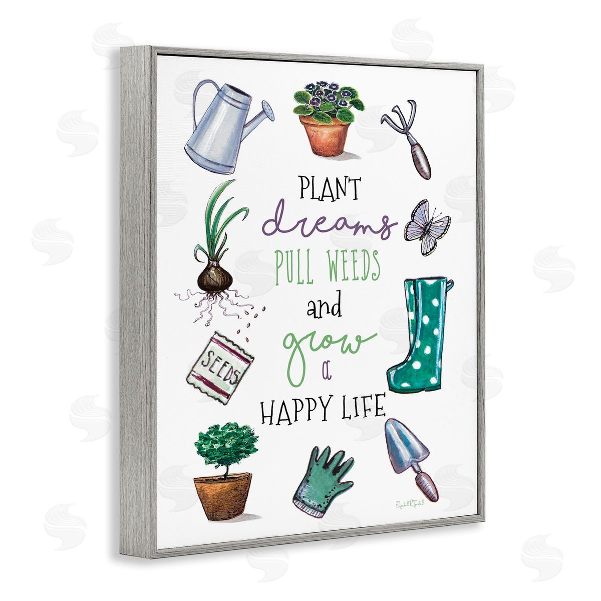 Grow a Happy Life Grey Frame Print Wall Art, Home Decor by Elizabeth Tyndal