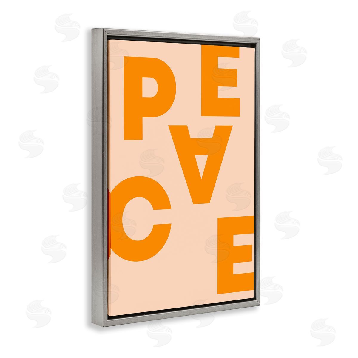 Peace Orange Typography Grey Floating Frame Canvas Wall Art, Home Decor by Incado