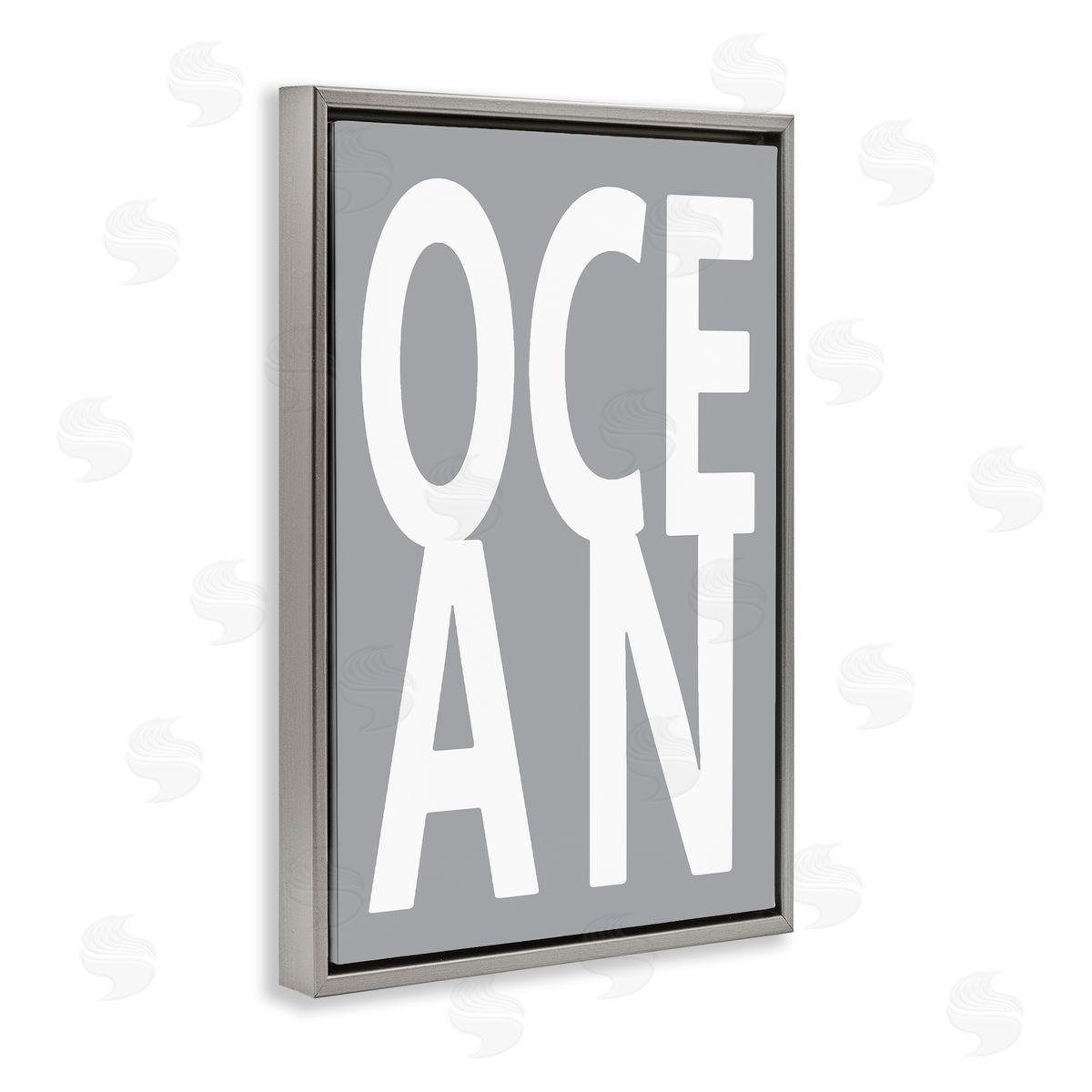 Ocean Word on Grey Grey Floating Frame Canvas Wall Art, Home Decor by Jamie MacDowell