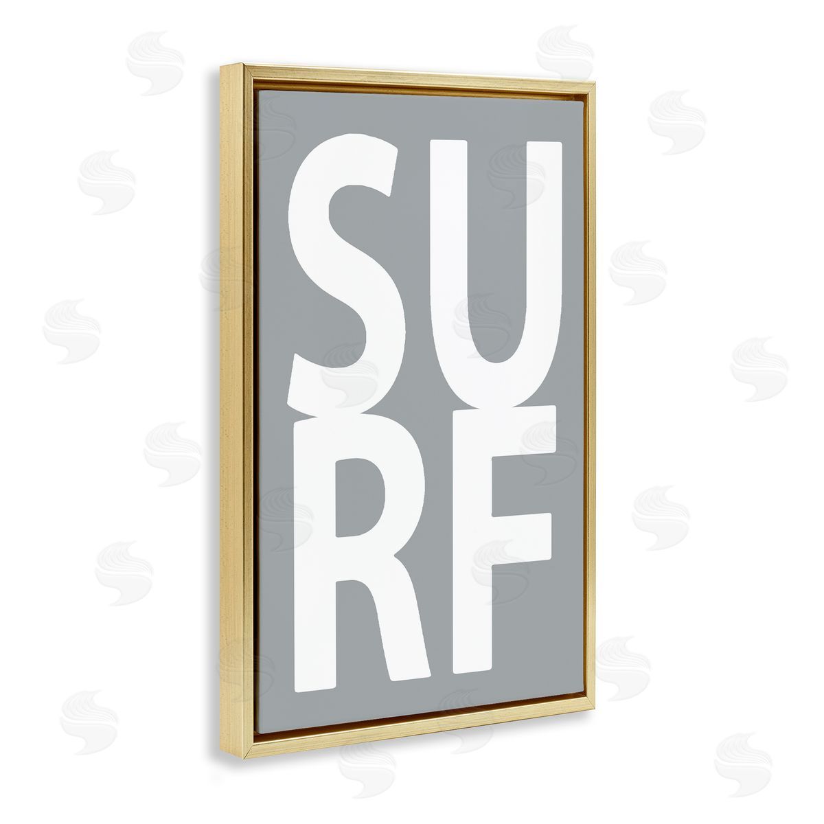 Surf Word on Grey Gold Floating Frame Canvas Wall Art, Home Decor by Jamie MacDowell
