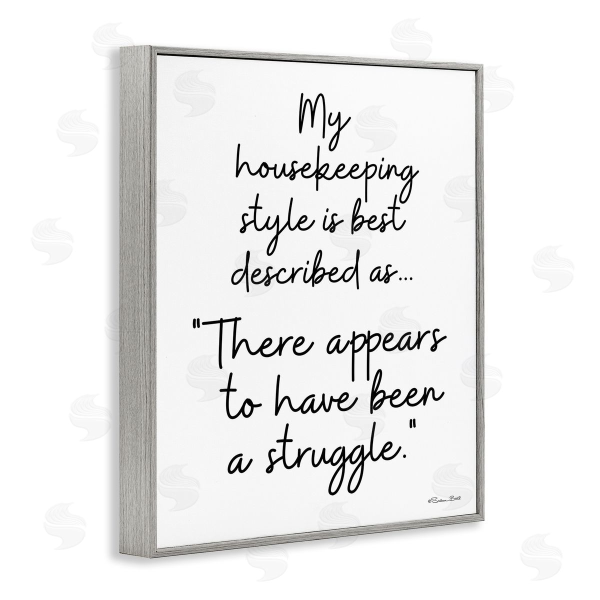 Funny Housekeeping Struggle Grey Frame Print Wall Art, Home Decor by Susan Ball