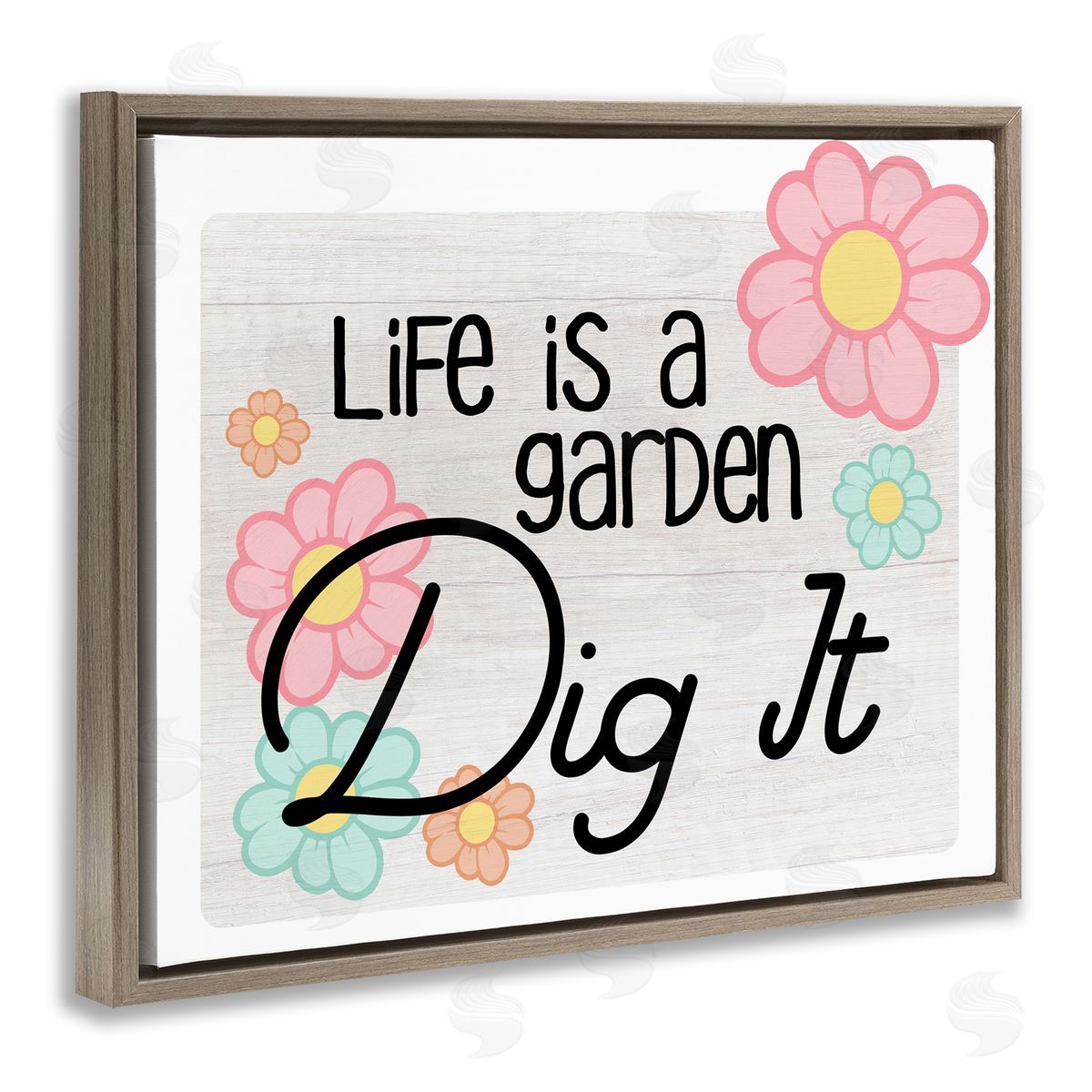 Ziwei Li Life's A Garden Phrase Brown Floating Frame Canvas Wall Art Print