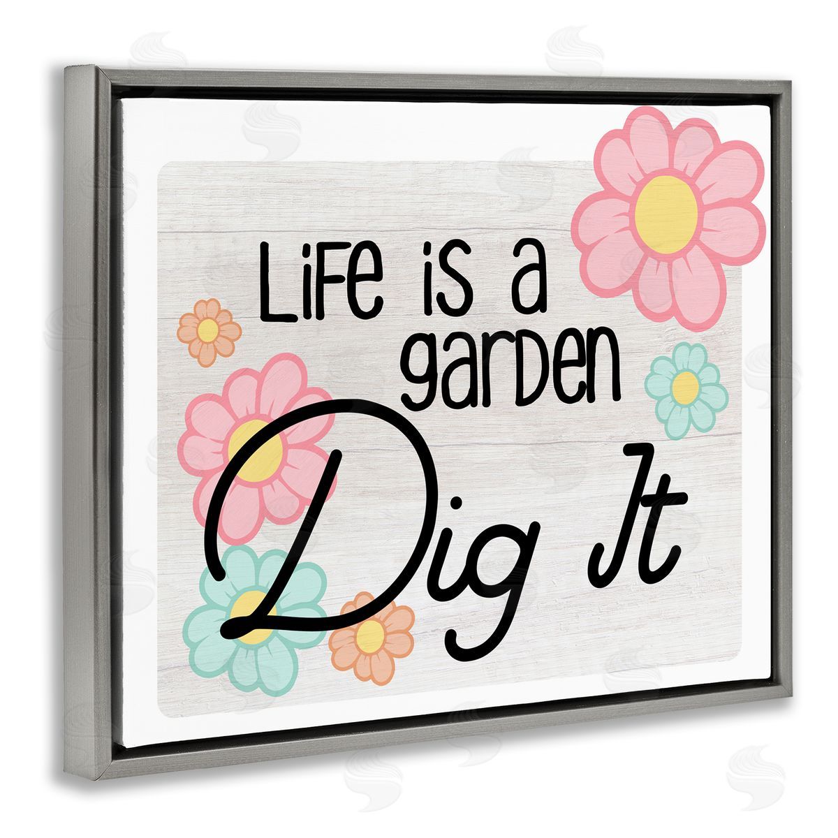 Ziwei Li Life's A Garden Phrase Gray Floating Frame Canvas Wall Art Print