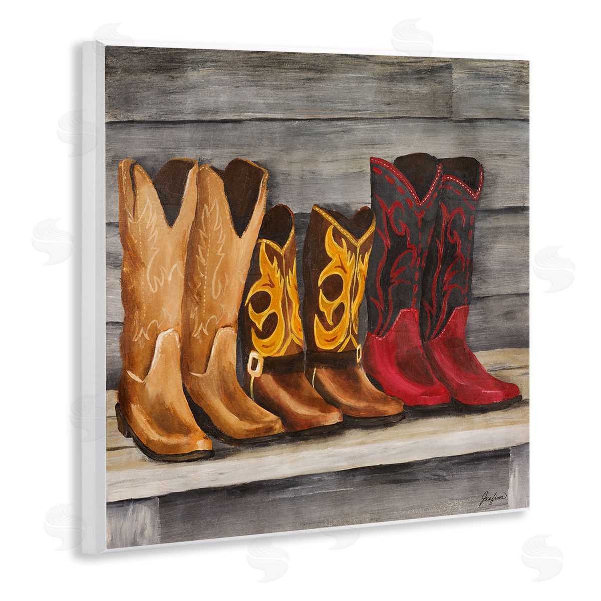 Josefina Lined Up Cowboy Boots Wooden Wall Plaque Art Print