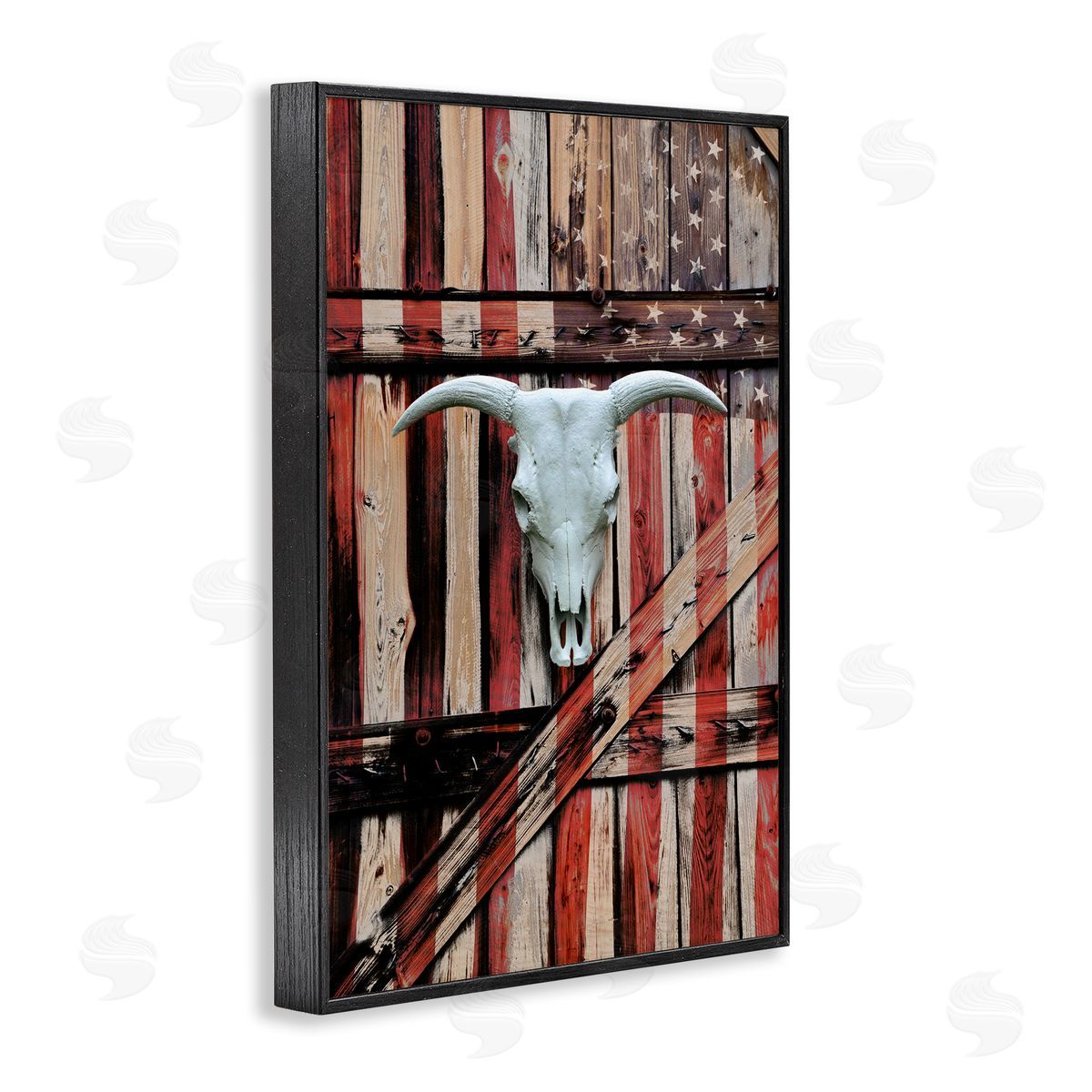 Patriotic Cow Skull Black Frame Print Wall Art, Home Decor by Gail Peck
