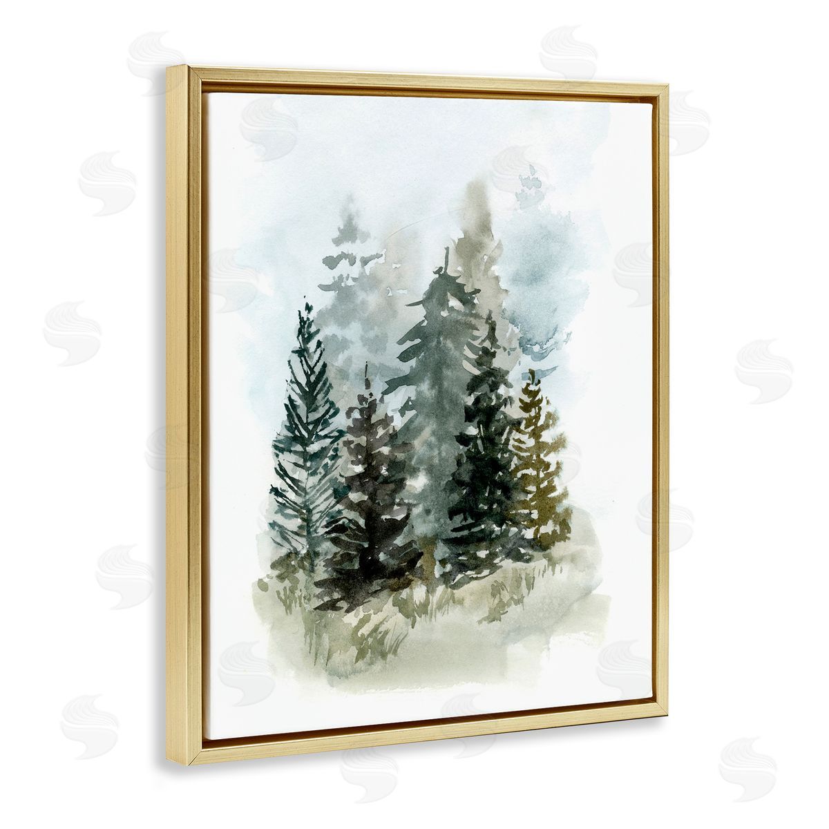 Layered Forest Trees Gold Floating Frame Canvas Wall Art, Home Decor by Victoria Barnes