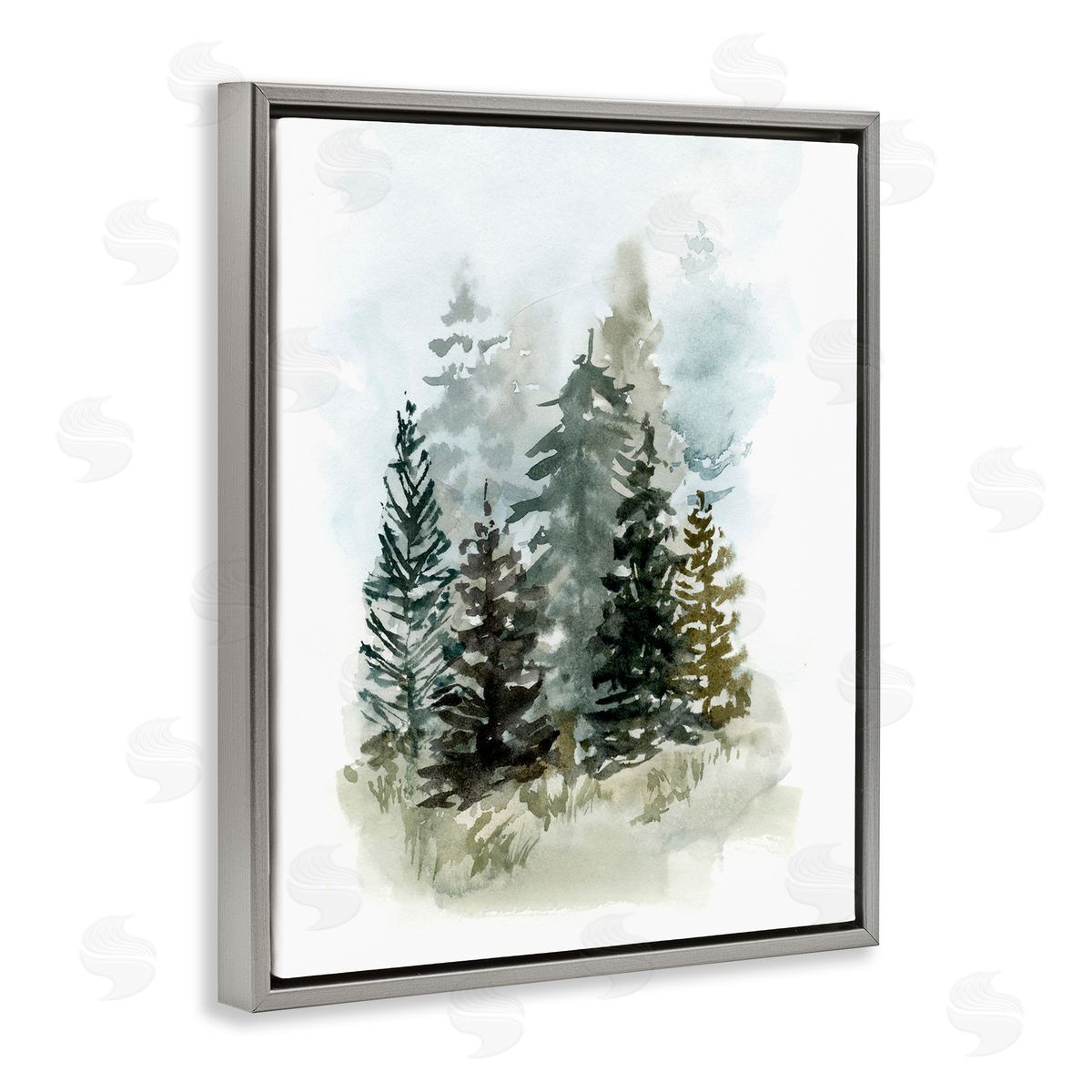 Layered Forest Trees Grey Floating Frame Canvas Wall Art, Home Decor by Victoria Barnes