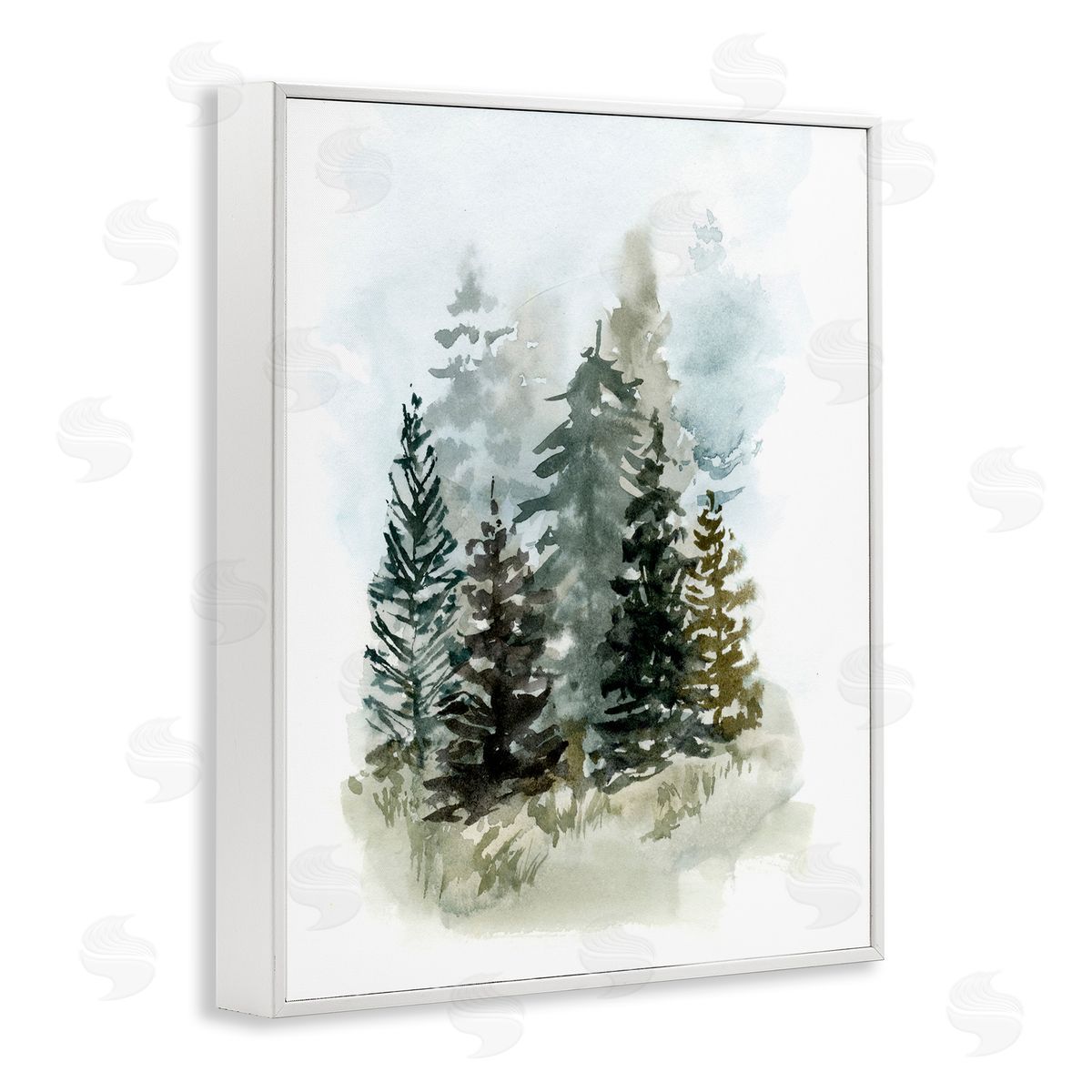 Layered Forest Trees White Frame Print Wall Art, Home Decor by Victoria Barnes