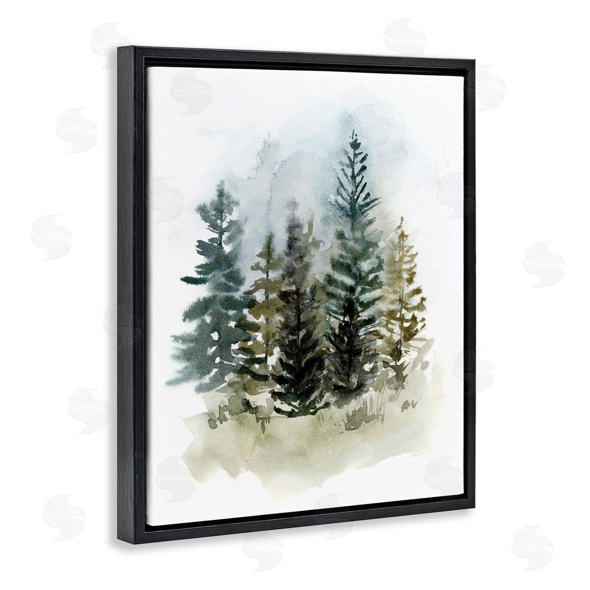 Layered Woodland Trees Black Floating Frame Canvas Wall Art, Home Decor by Victoria Barnes