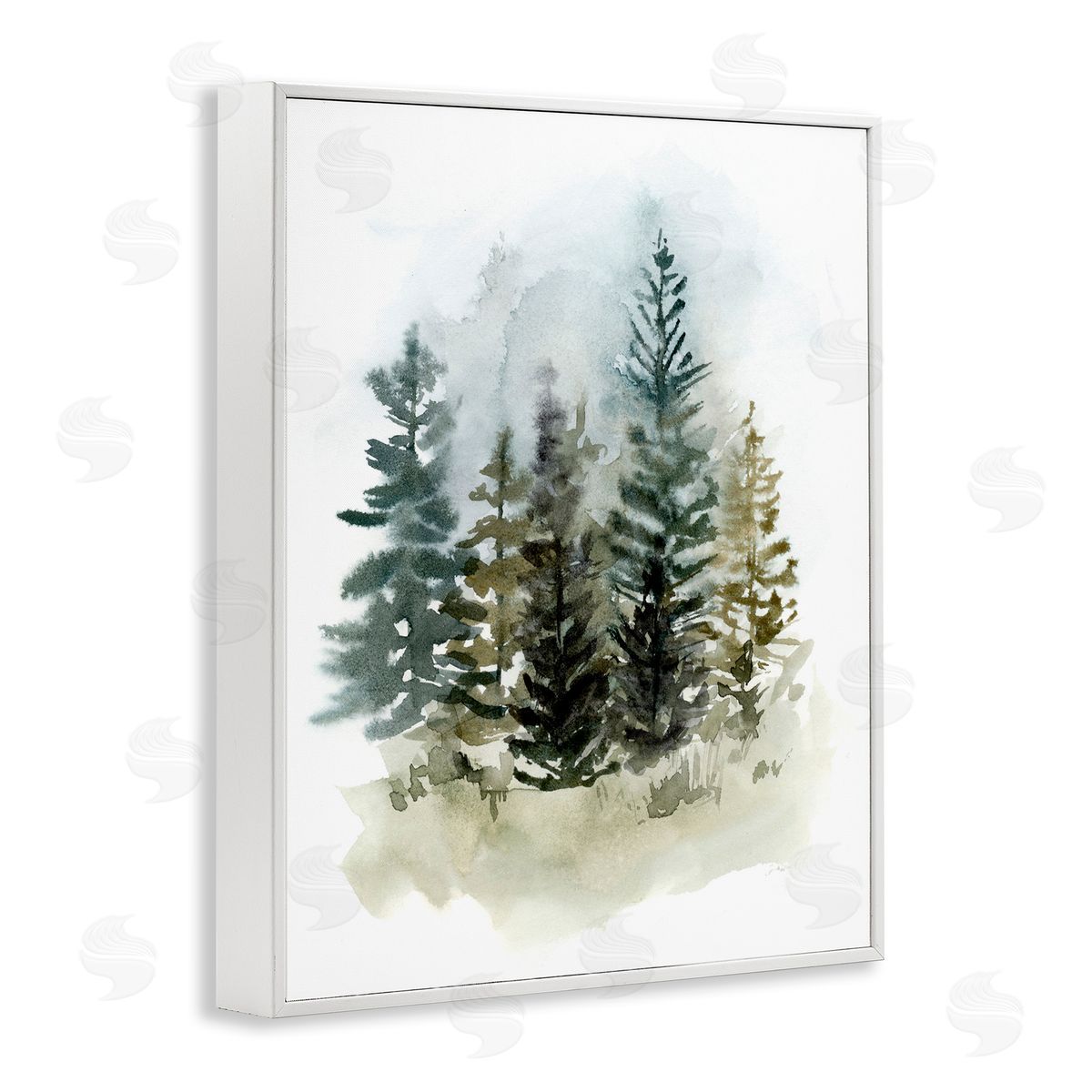 Layered Woodland Trees White Frame Print Wall Art, Home Decor by Victoria Barnes