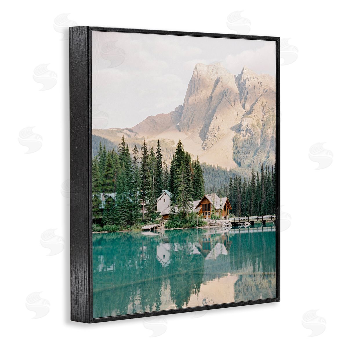 Lakeside Cabin Landscape Black Frame Print Wall Art, Home Decor by Justine Milton