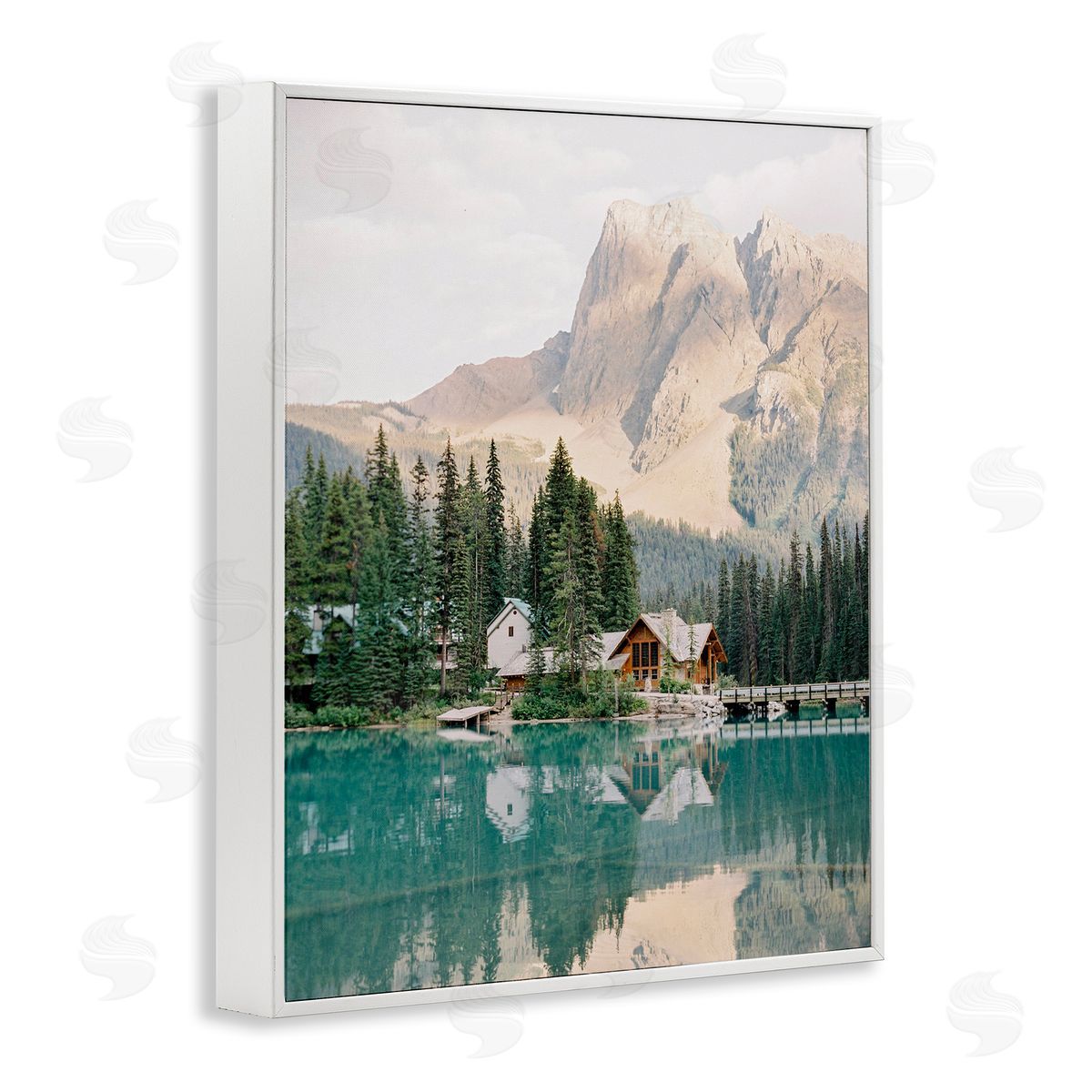 Lakeside Cabin Landscape White Frame Print Wall Art, Home Decor by Justine Milton