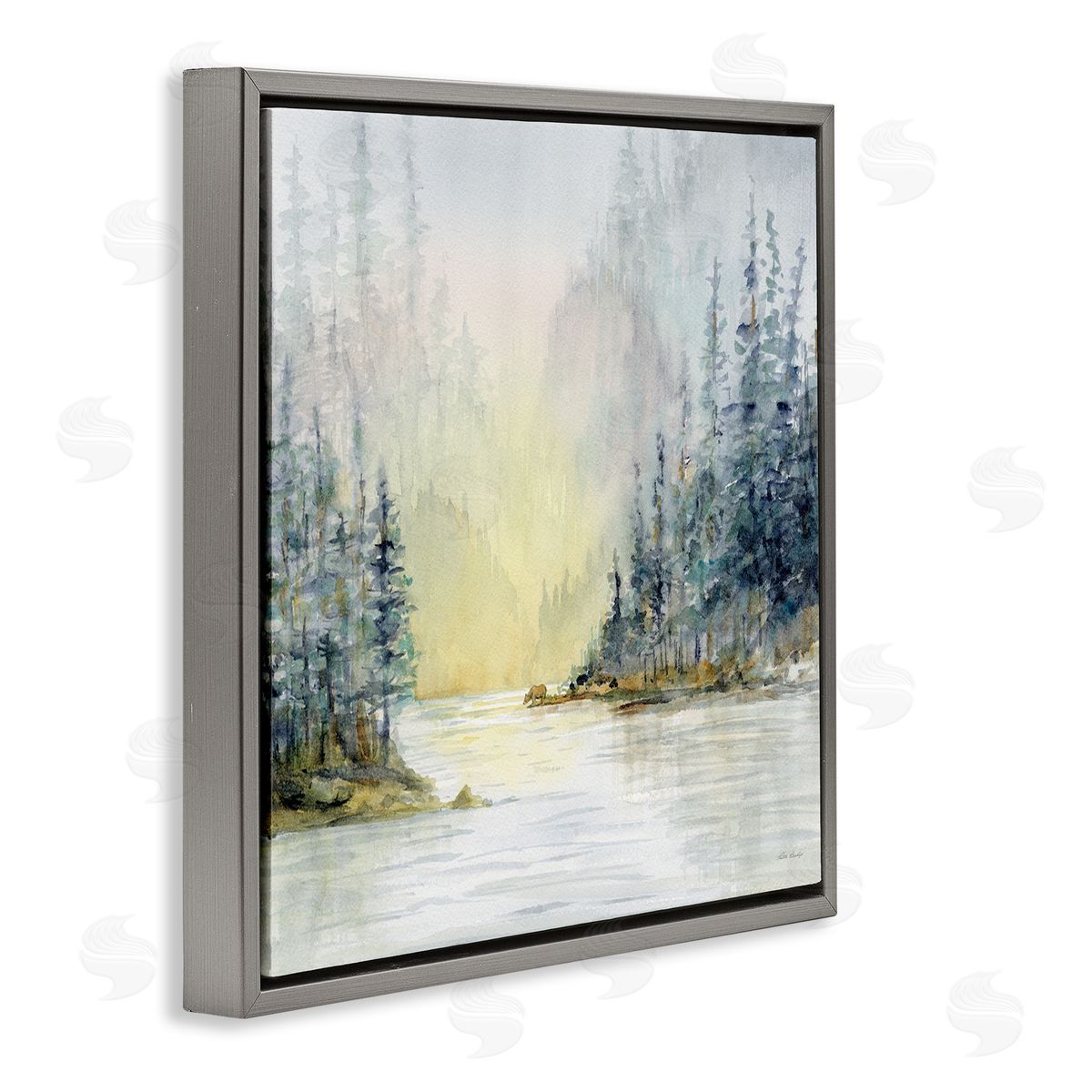 Patti Bishop Winter Woodland Scene Gray Floating Frame Canvas Wall Art Print