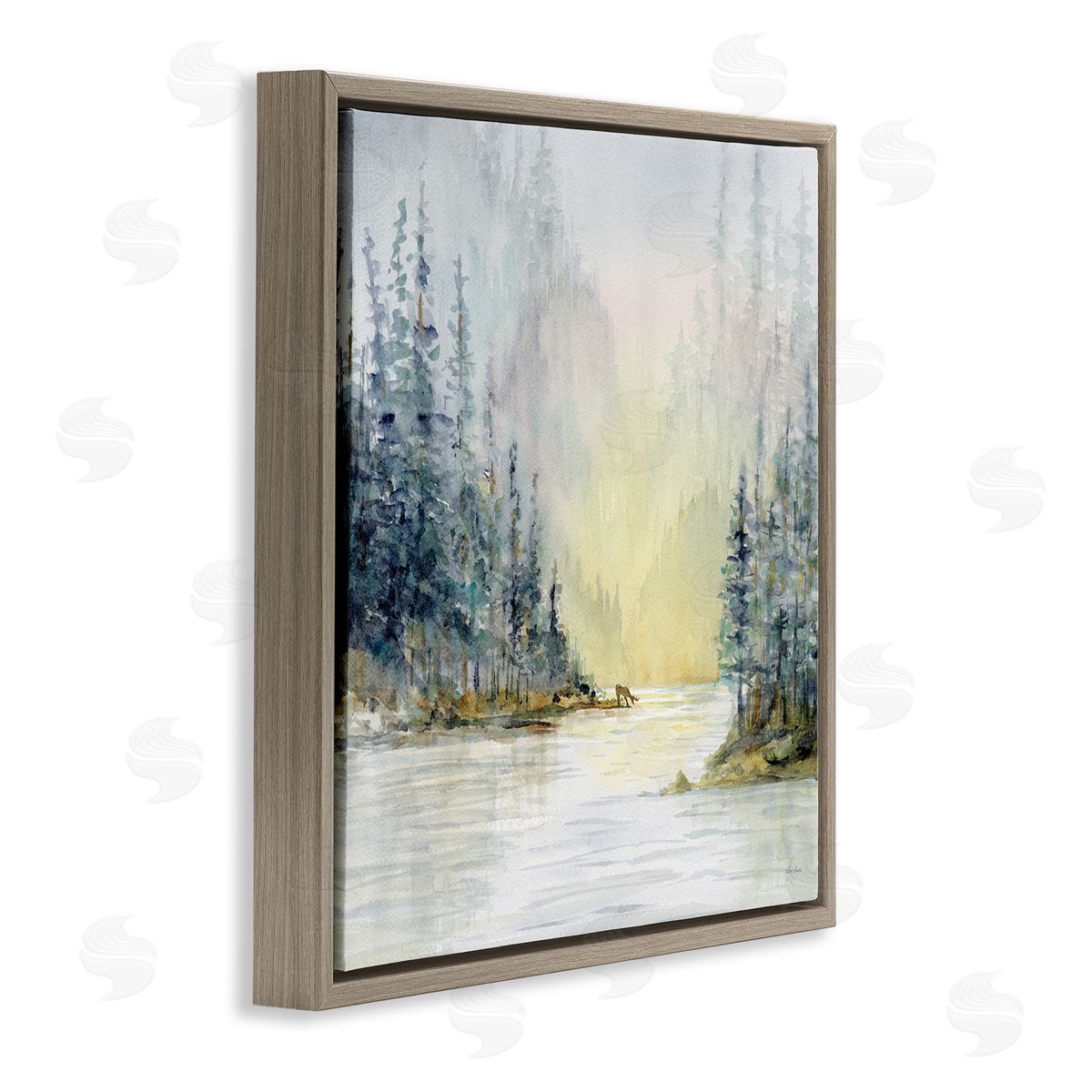 Patti Bishop Woodland Lake Scene Brown Floating Frame Canvas Wall Art Print